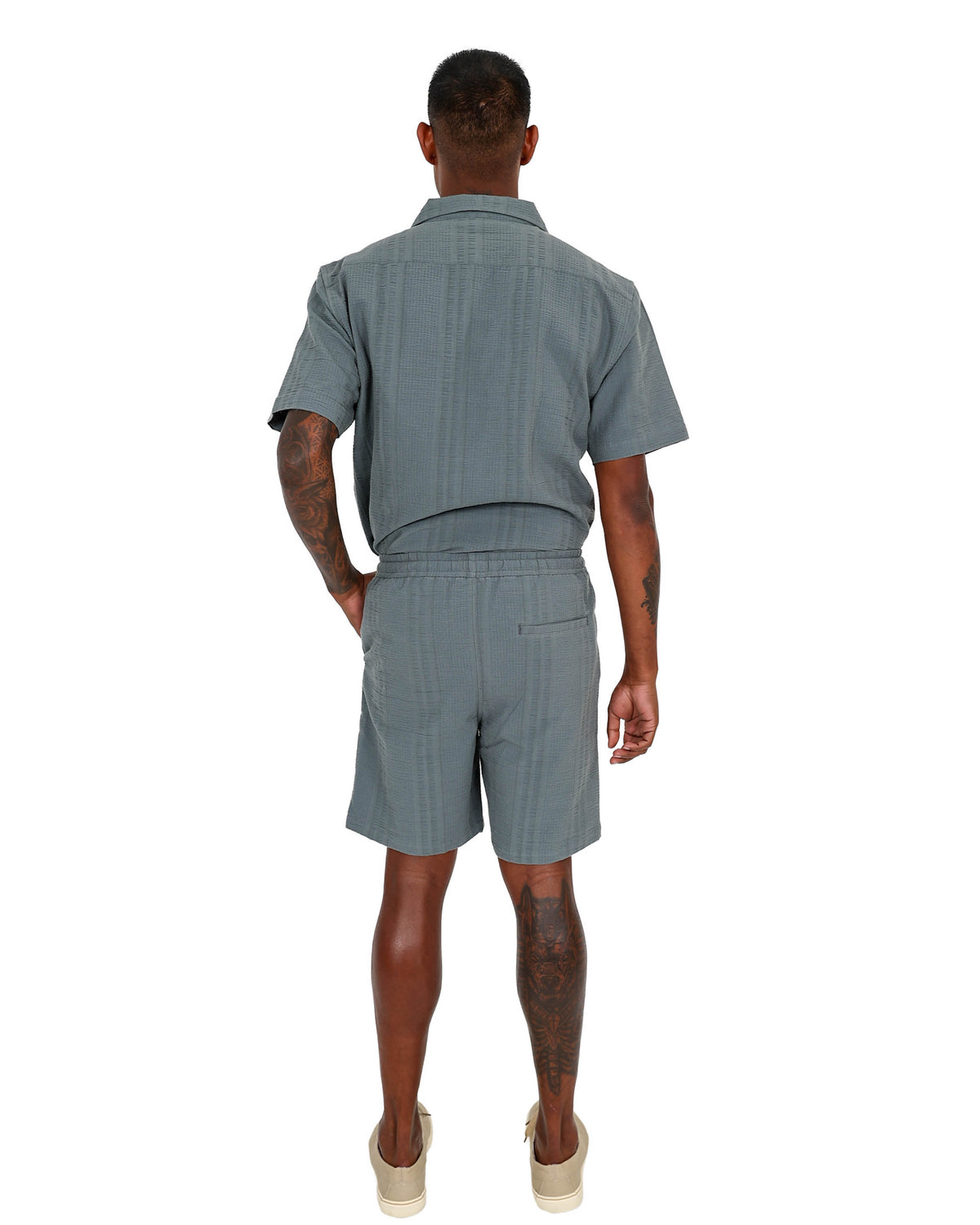 Sage Cotton Seersucker Pull Up Shorts