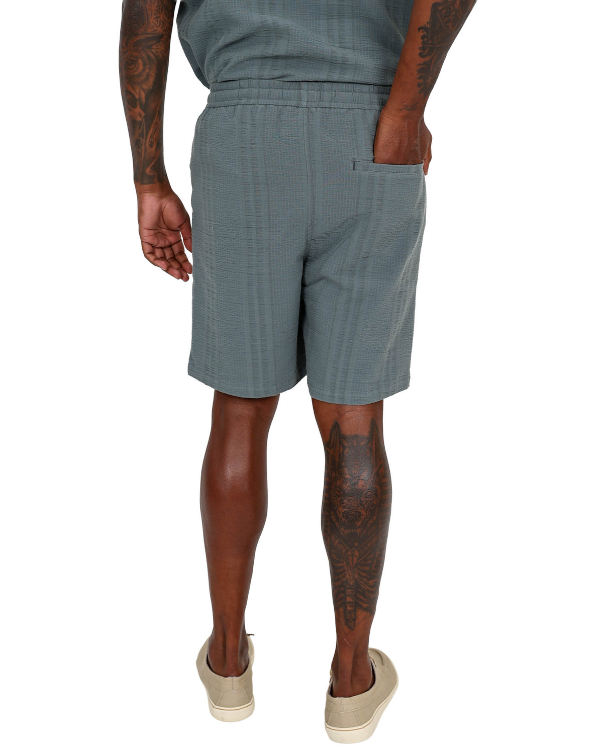 Sage Cotton Seersucker Pull Up Shorts