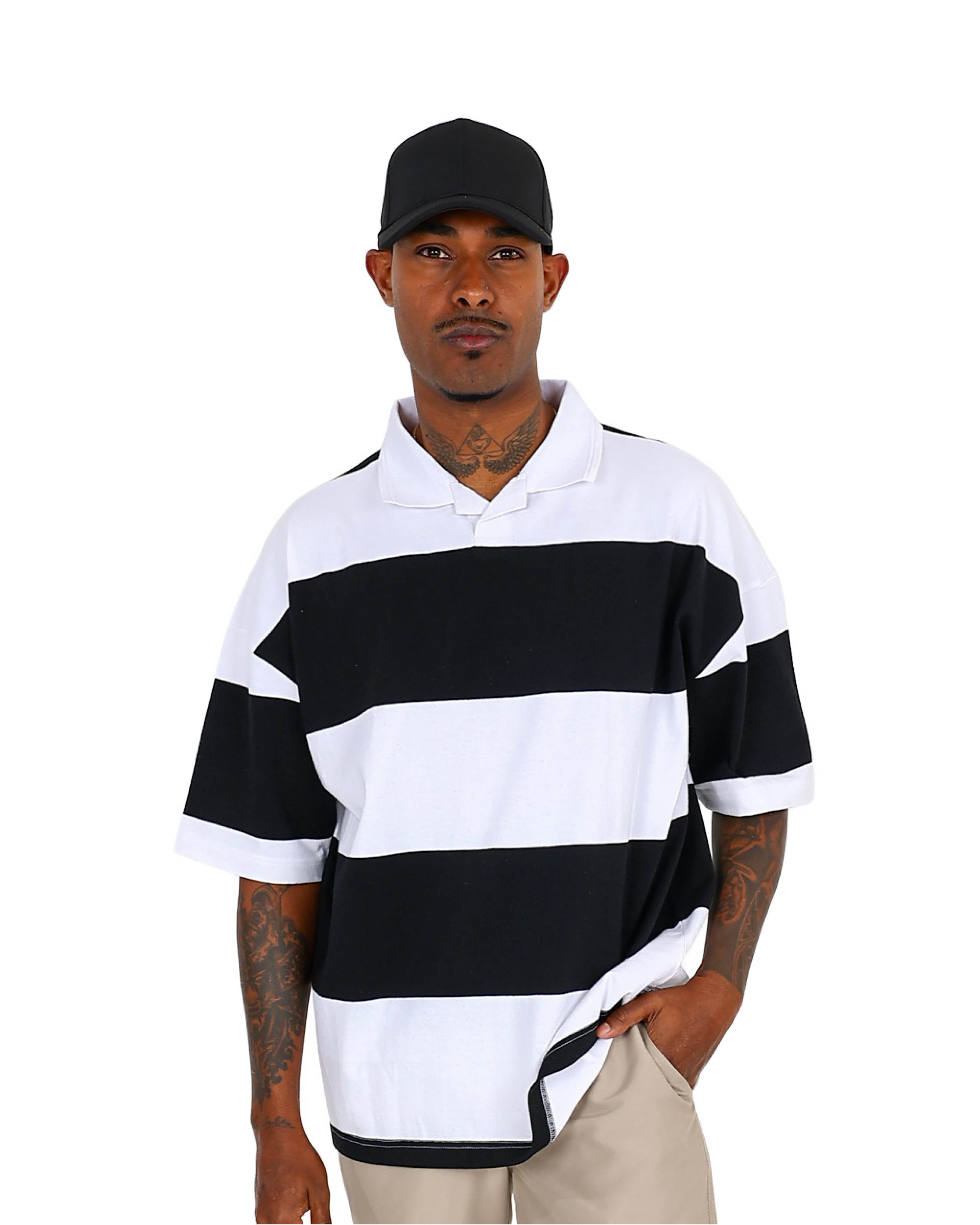 Short Sleeve Black & White Broad Stripe Oversized T-Shirt