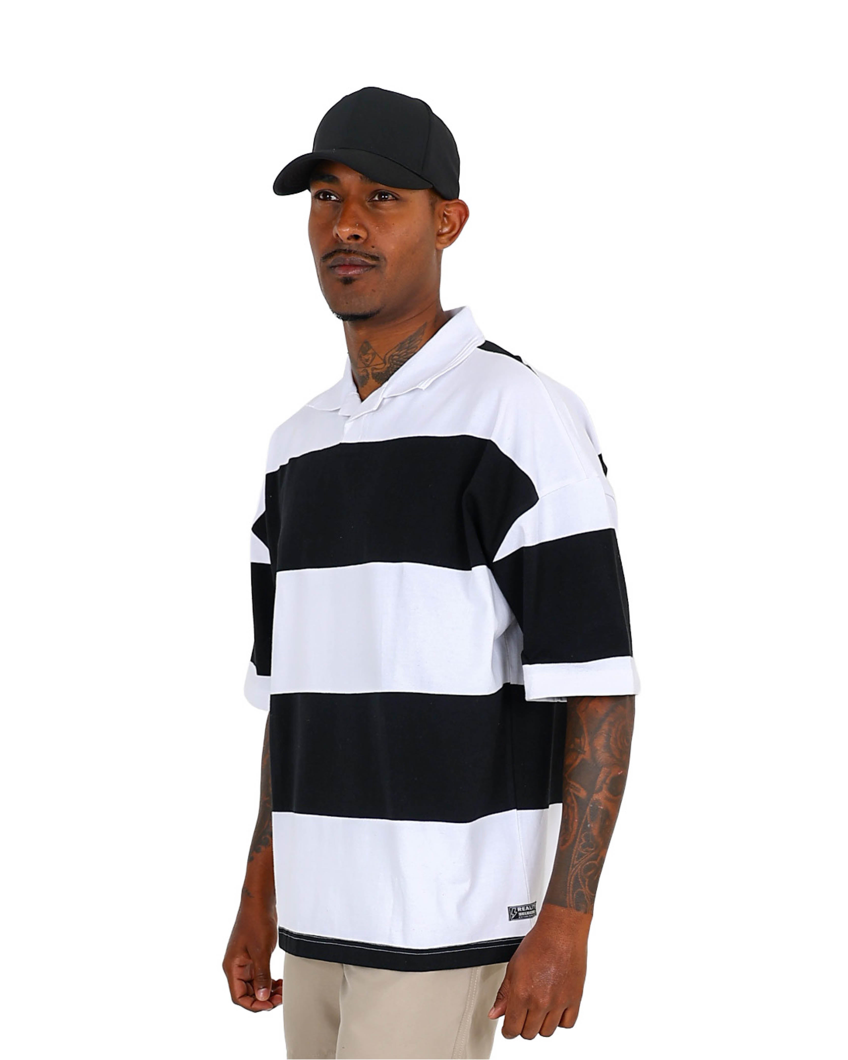 Short Sleeve Black & White Broad Stripe Oversized T-Shirt