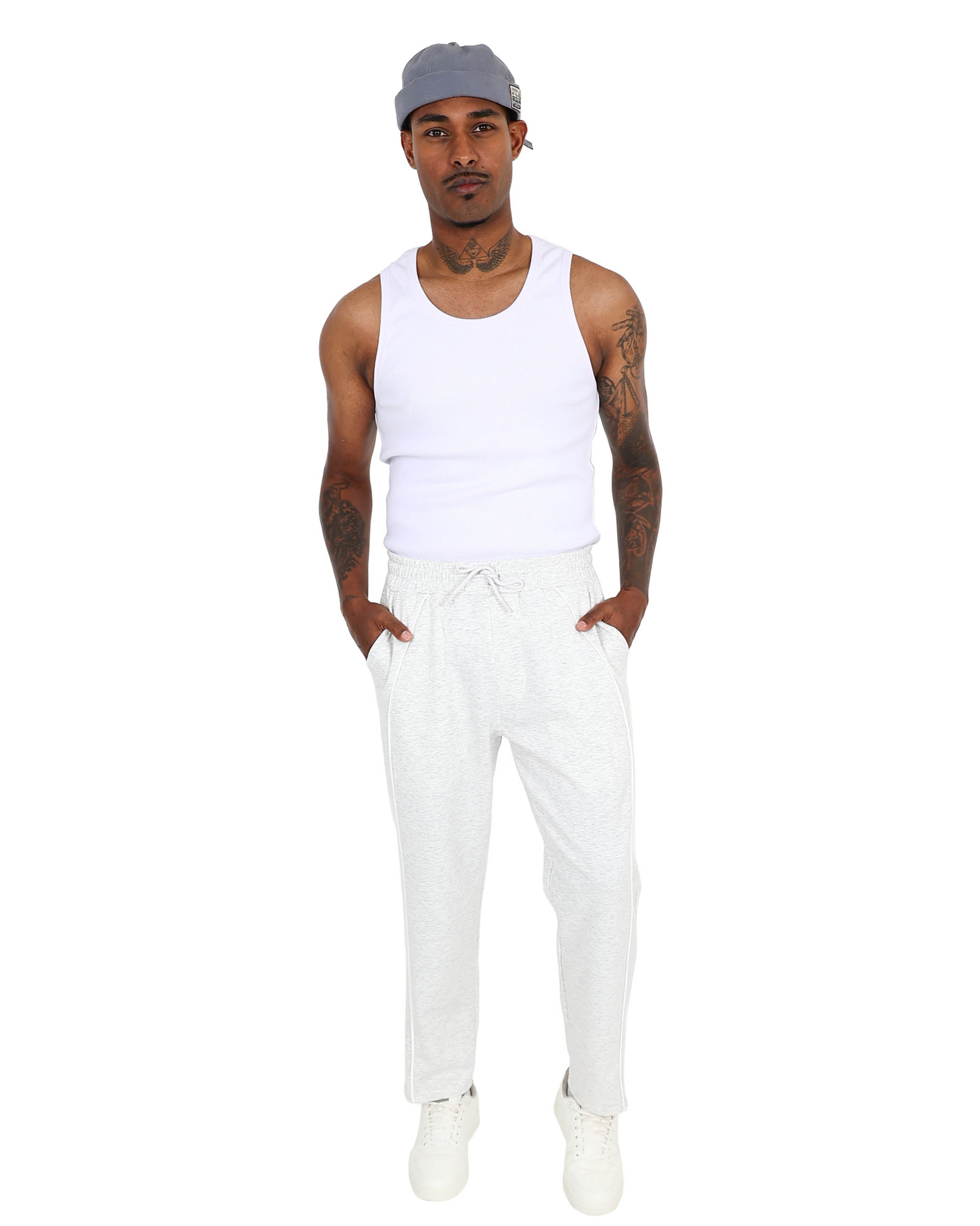 Grey Pintuck Tapered Open Hem Jogger