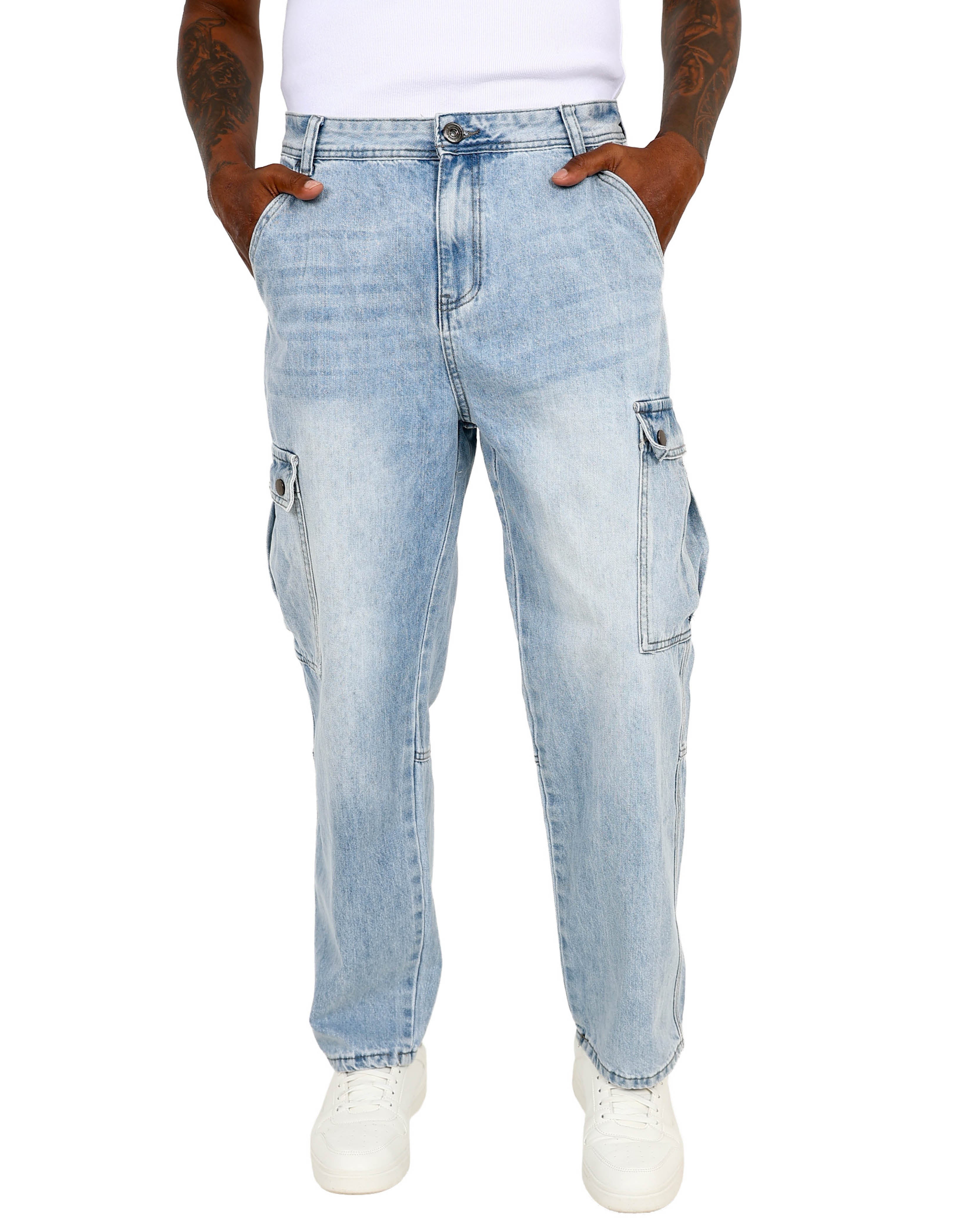 Light Indigo Relaxed Fit Cargo Jeans