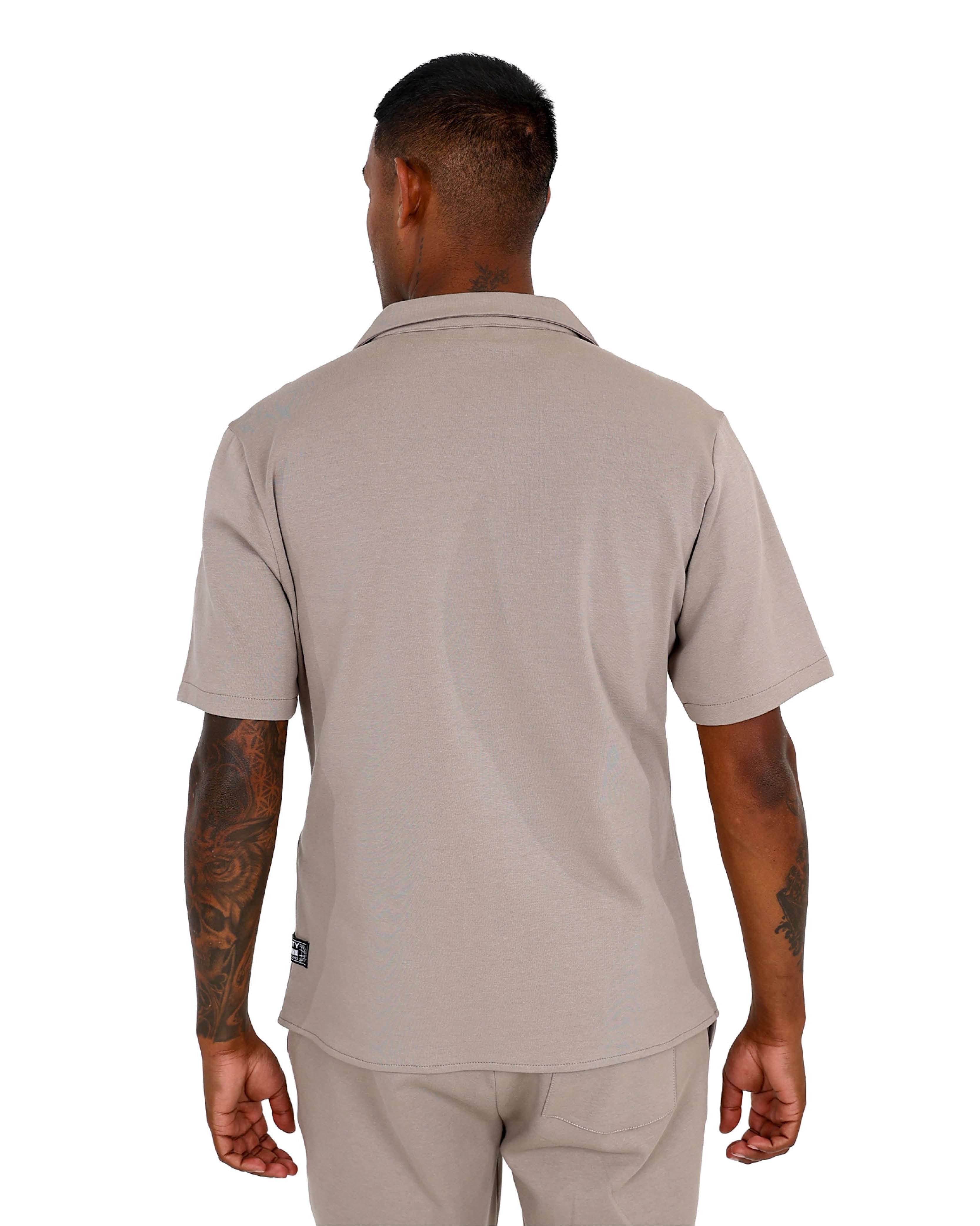Short Sleeve Taupe Double Utility Pocket Shirt
