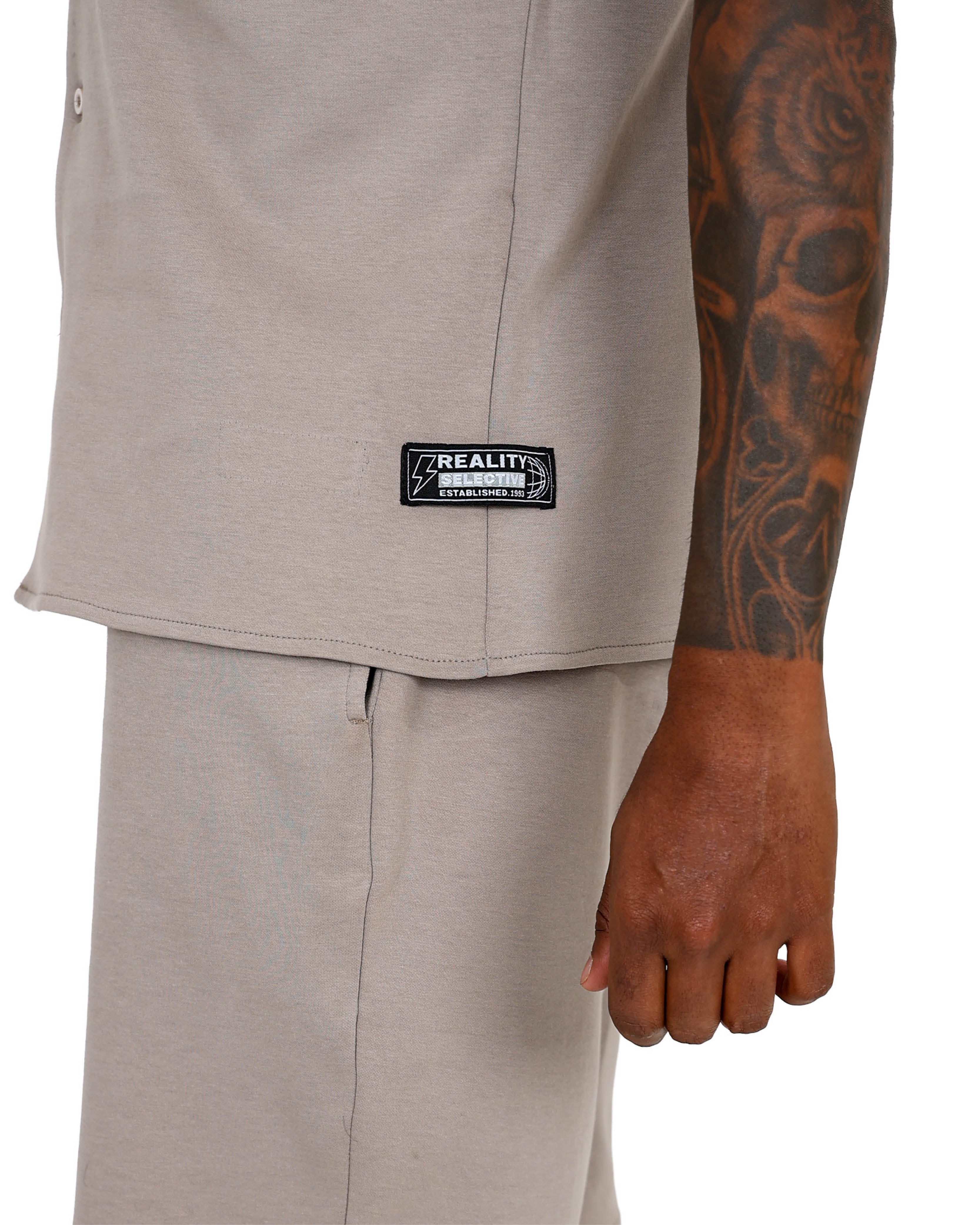Short Sleeve Taupe Double Utility Pocket Shirt