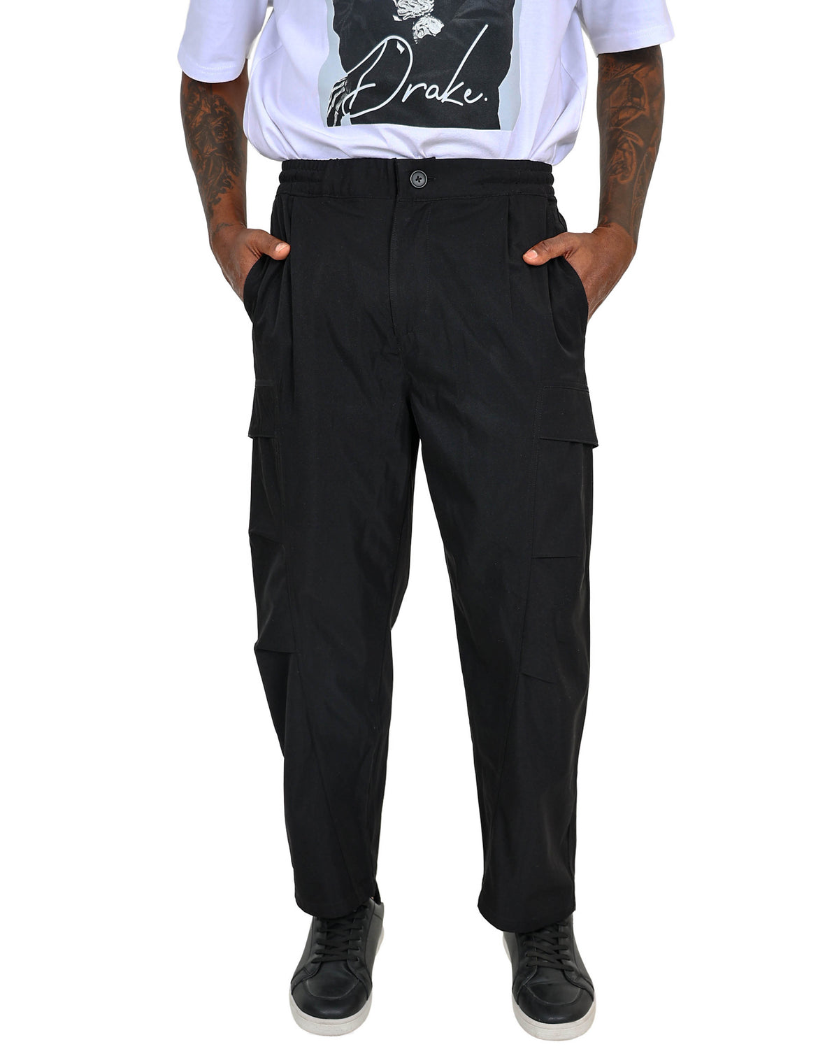 Black Tailored Cargo Barrel Pants