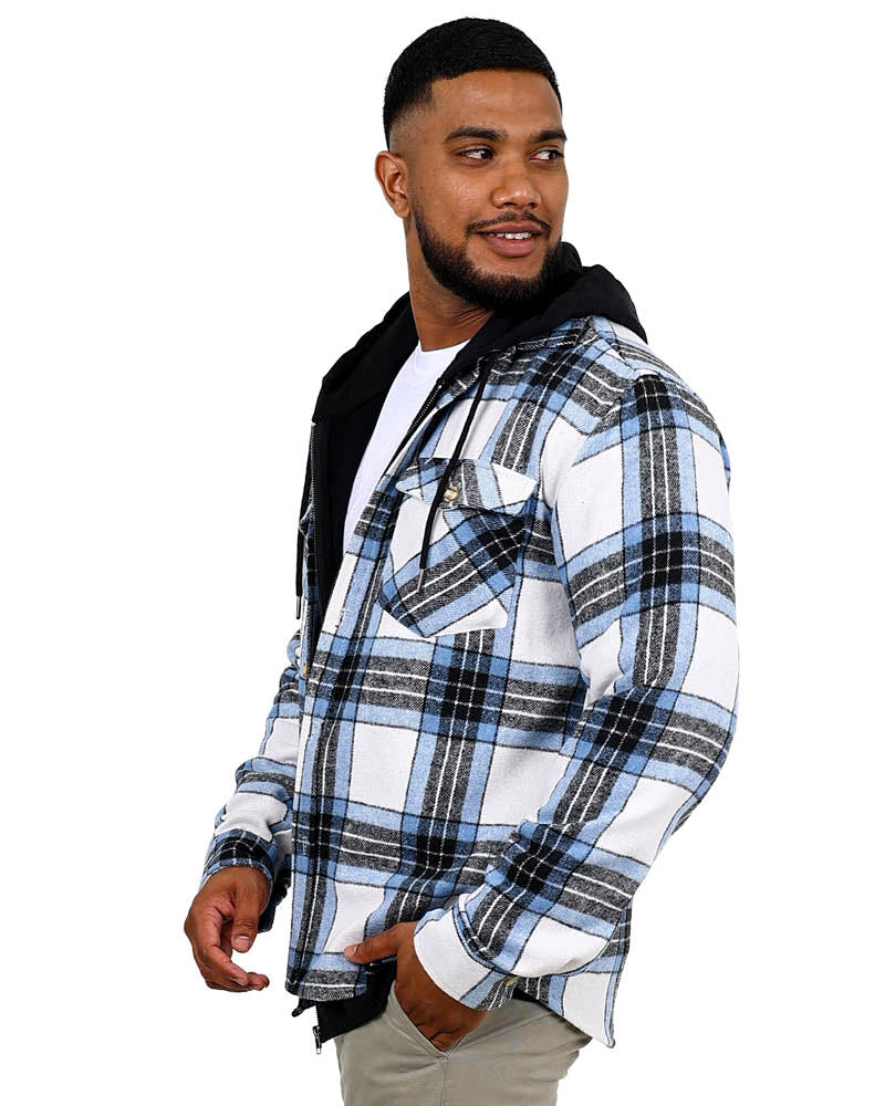 Navy & Stone Check Flannel Shacket
