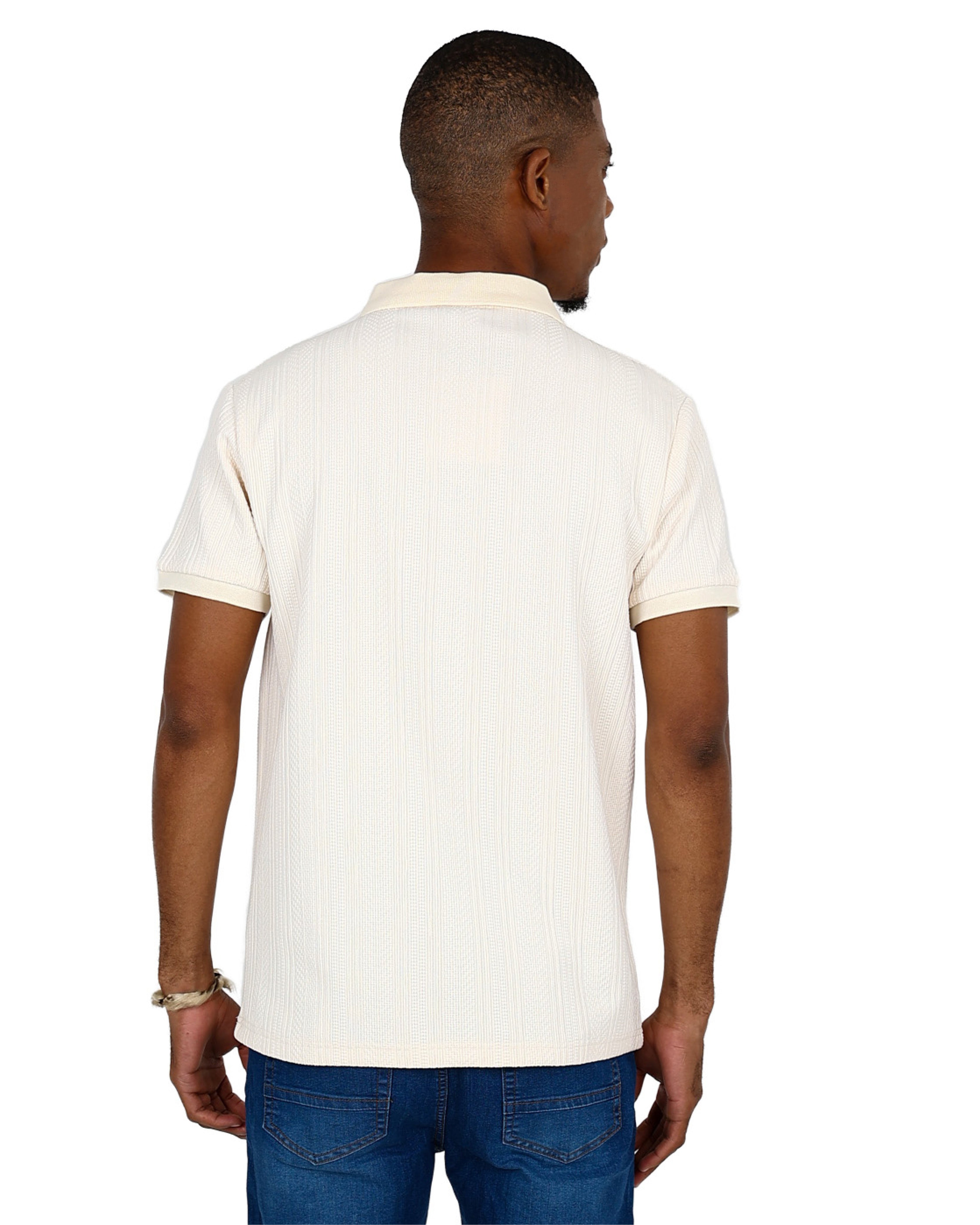 Short Sleeve Cream Textured Zip Up Golfer