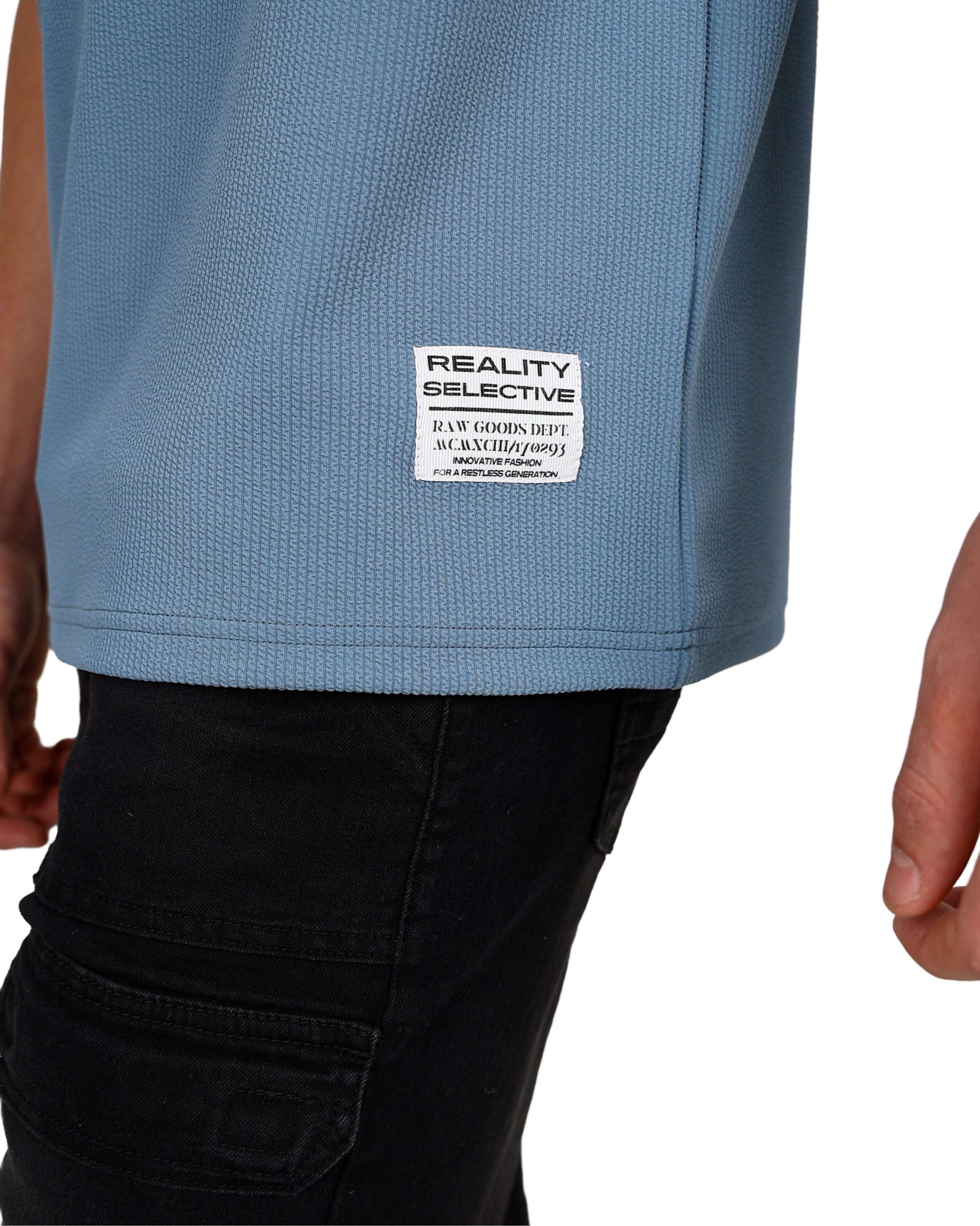 Blue Short Sleeve Textured Zip Up Golfer