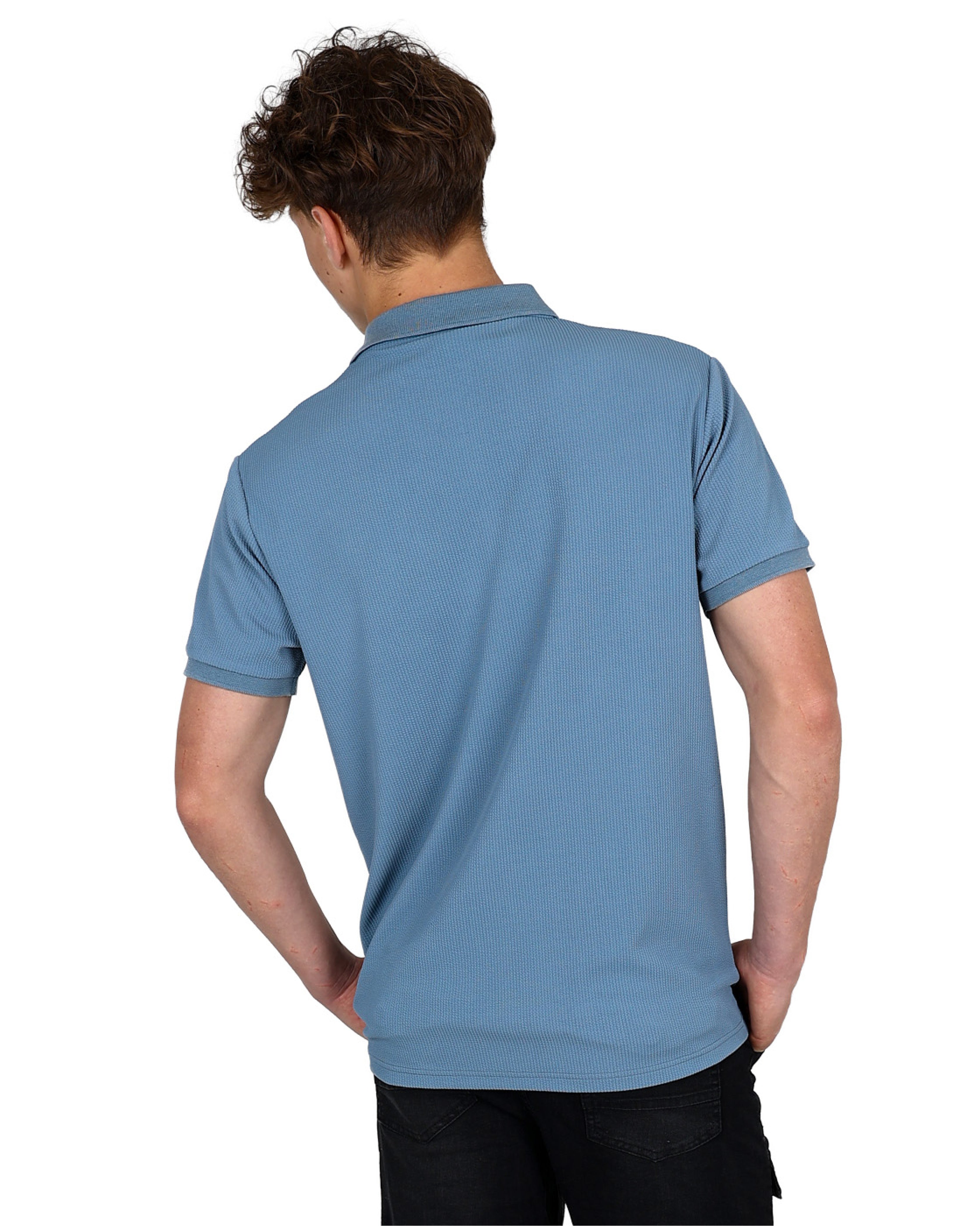 Blue Short Sleeve Textured Zip Up Golfer