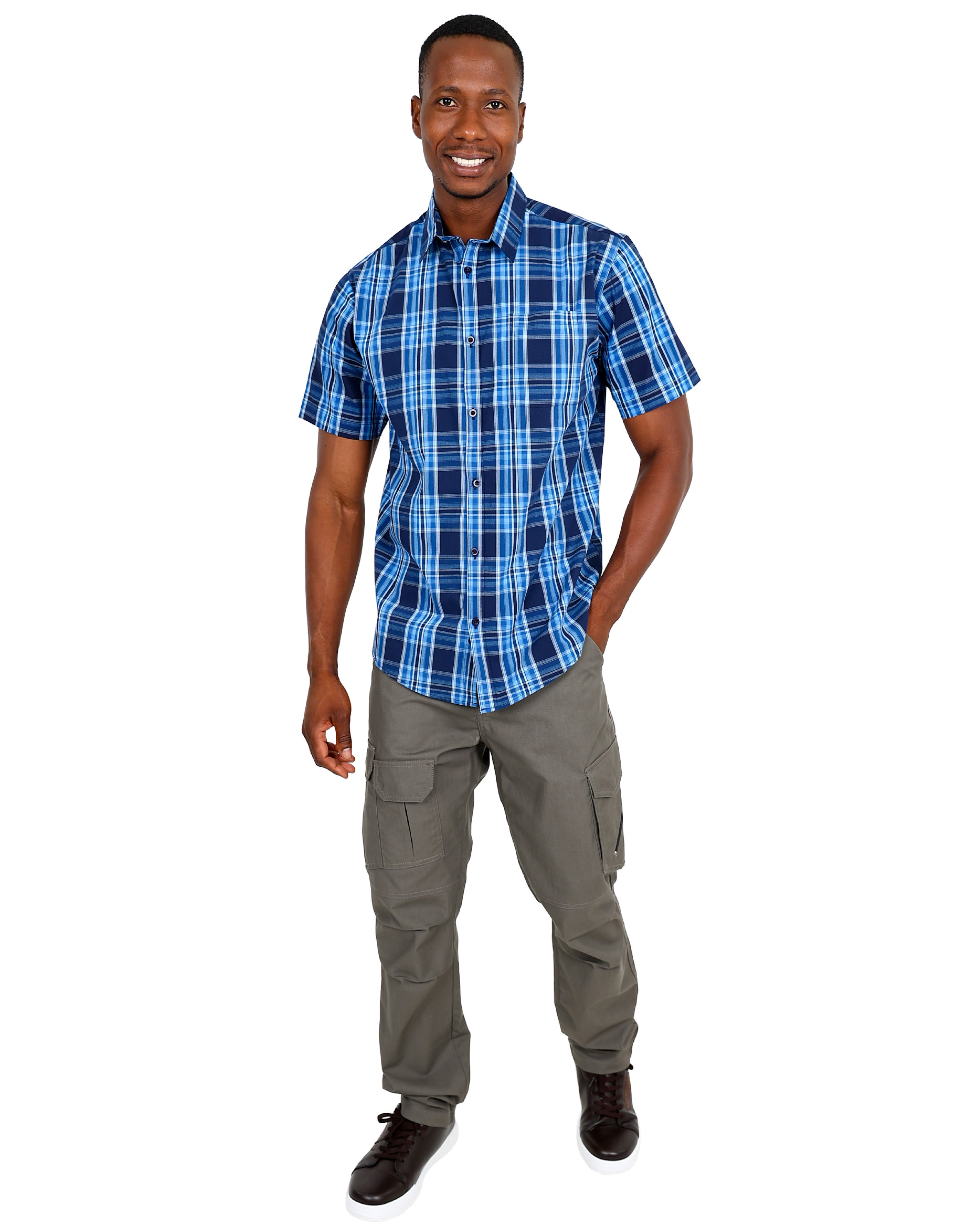Okavango Short Sleeve Navy Check Cotton Shirt