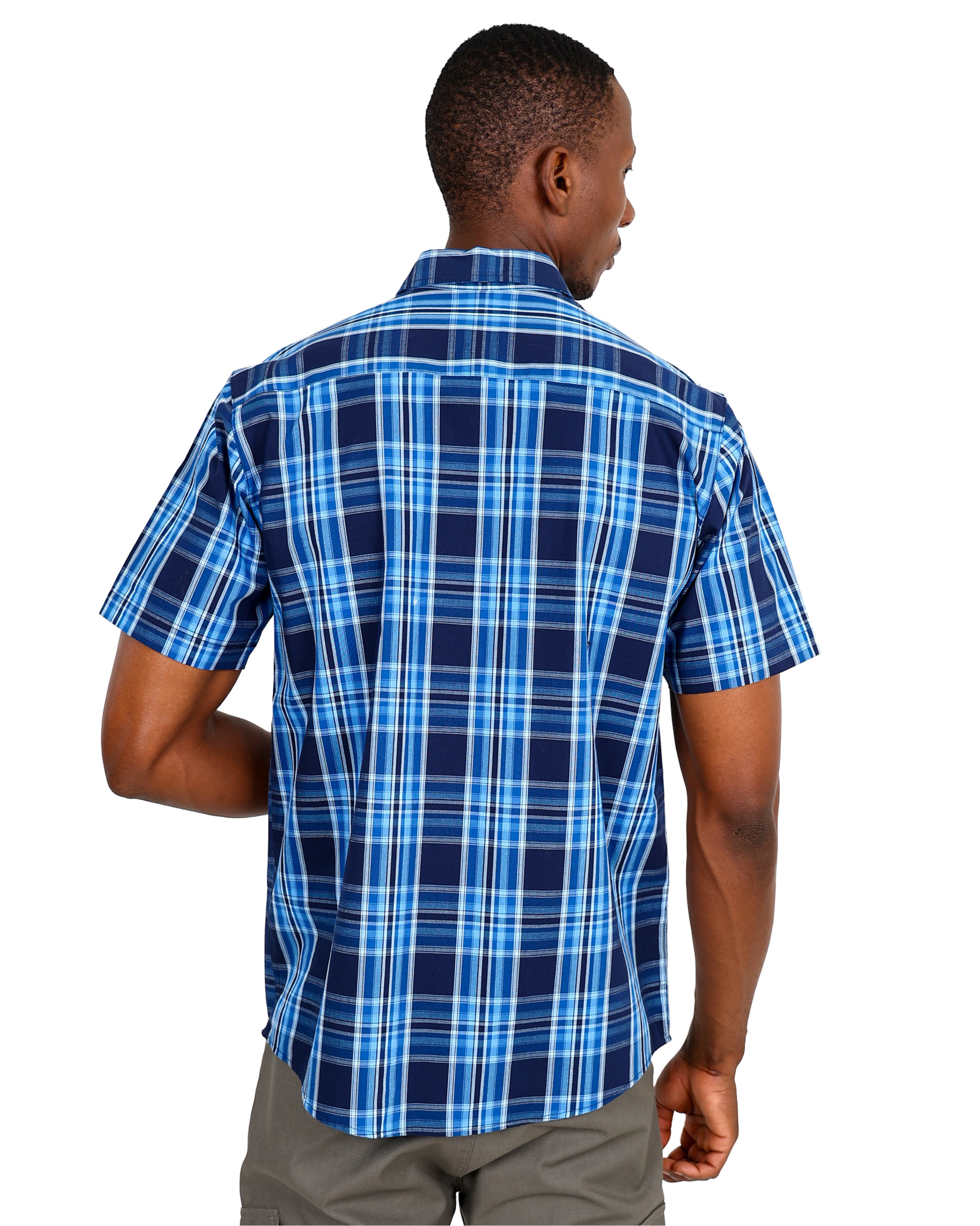 Okavango Short Sleeve Navy Check Cotton Shirt