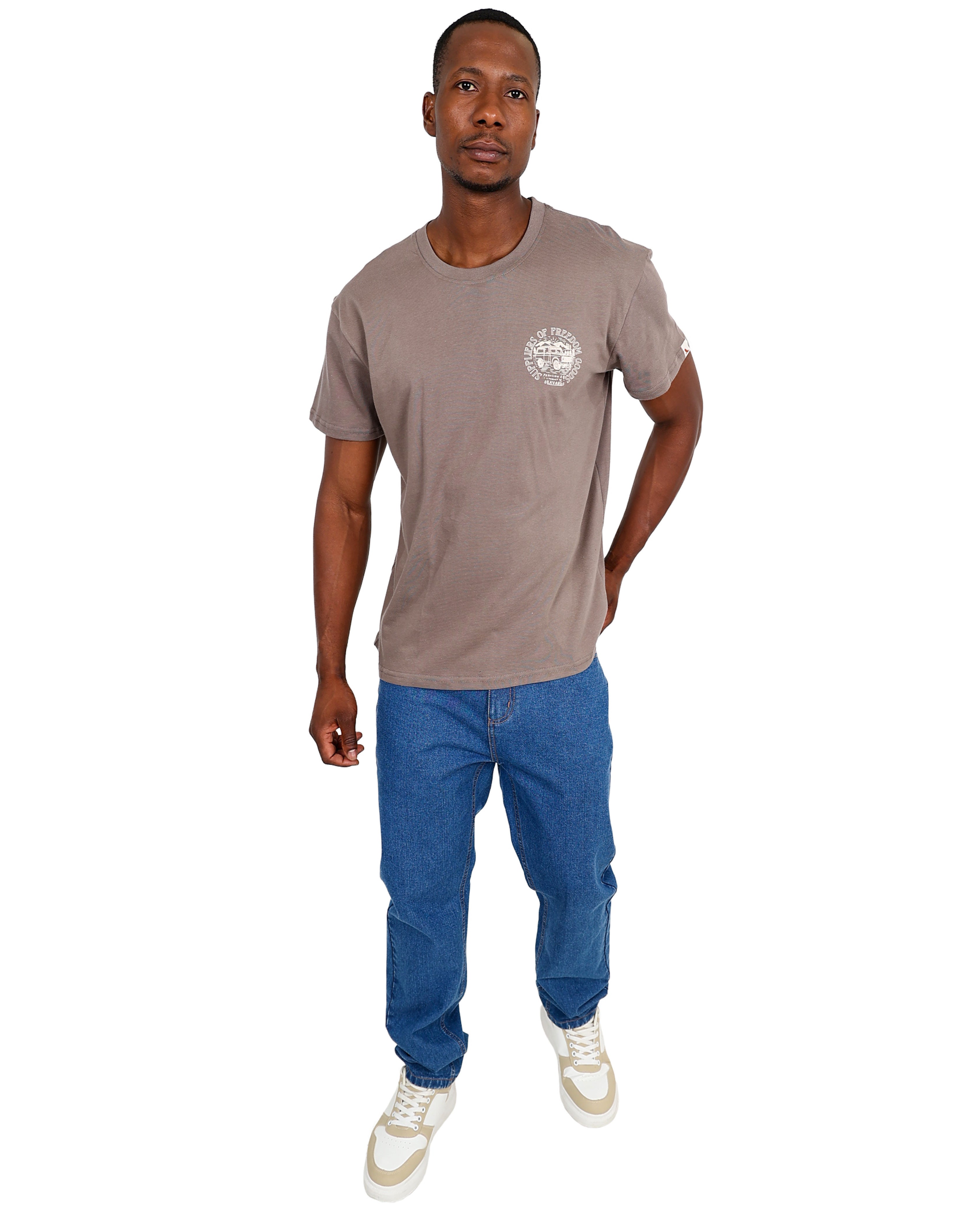 Okavango Taupe Cotton Craft Graphic T-Shirt