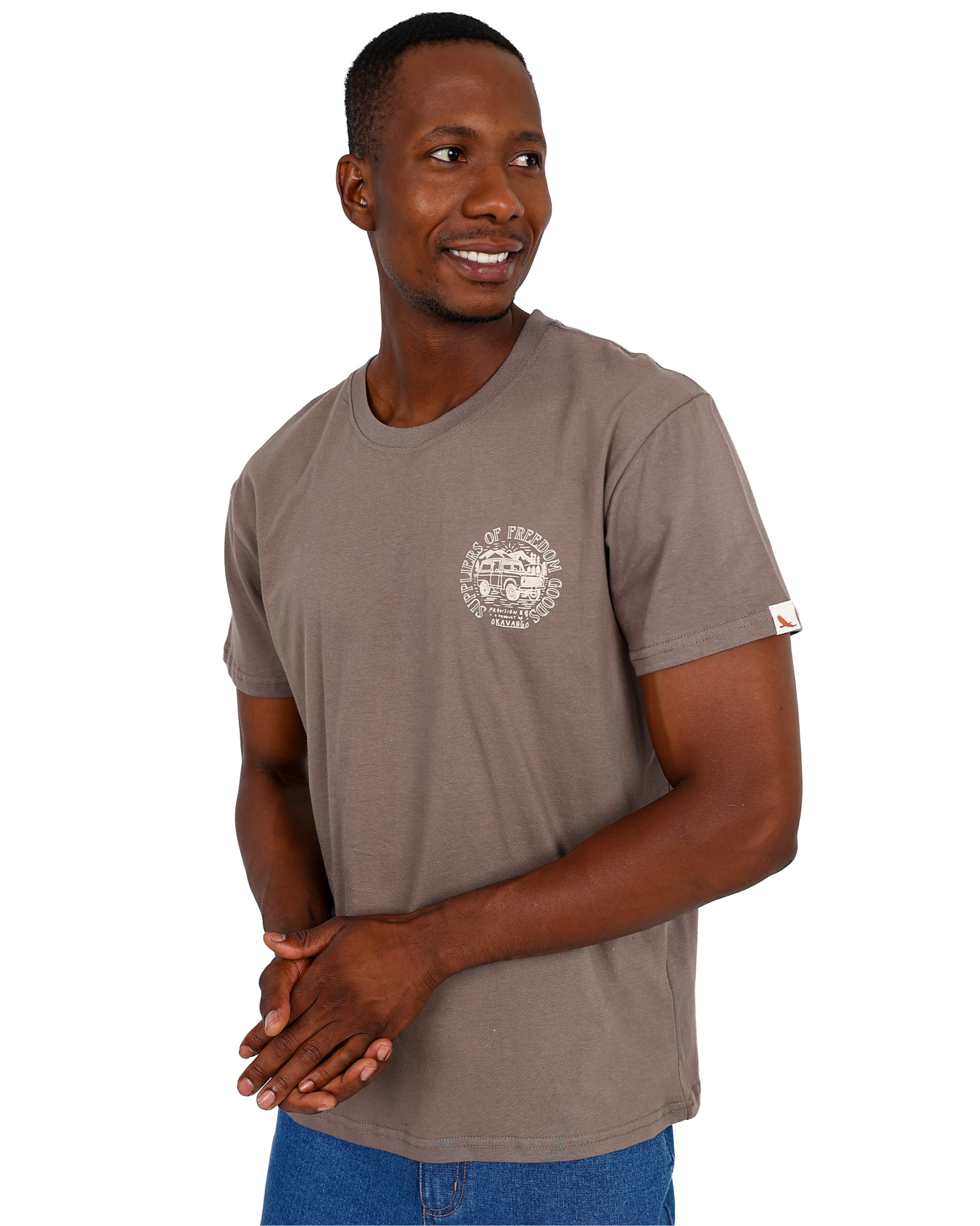 Okavango Taupe Cotton Craft Graphic T-Shirt