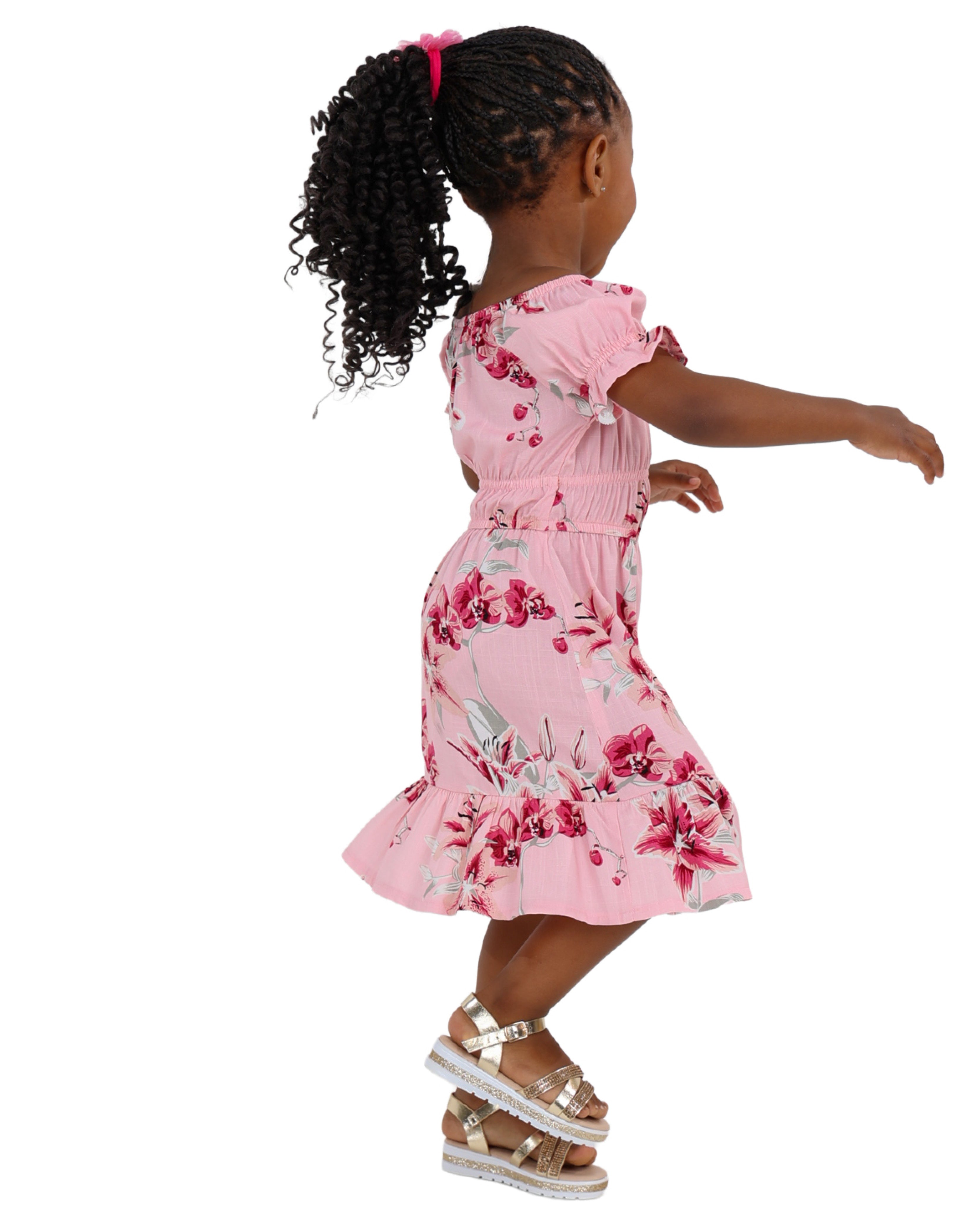 Short Sleeve Pink Floral Print Dress