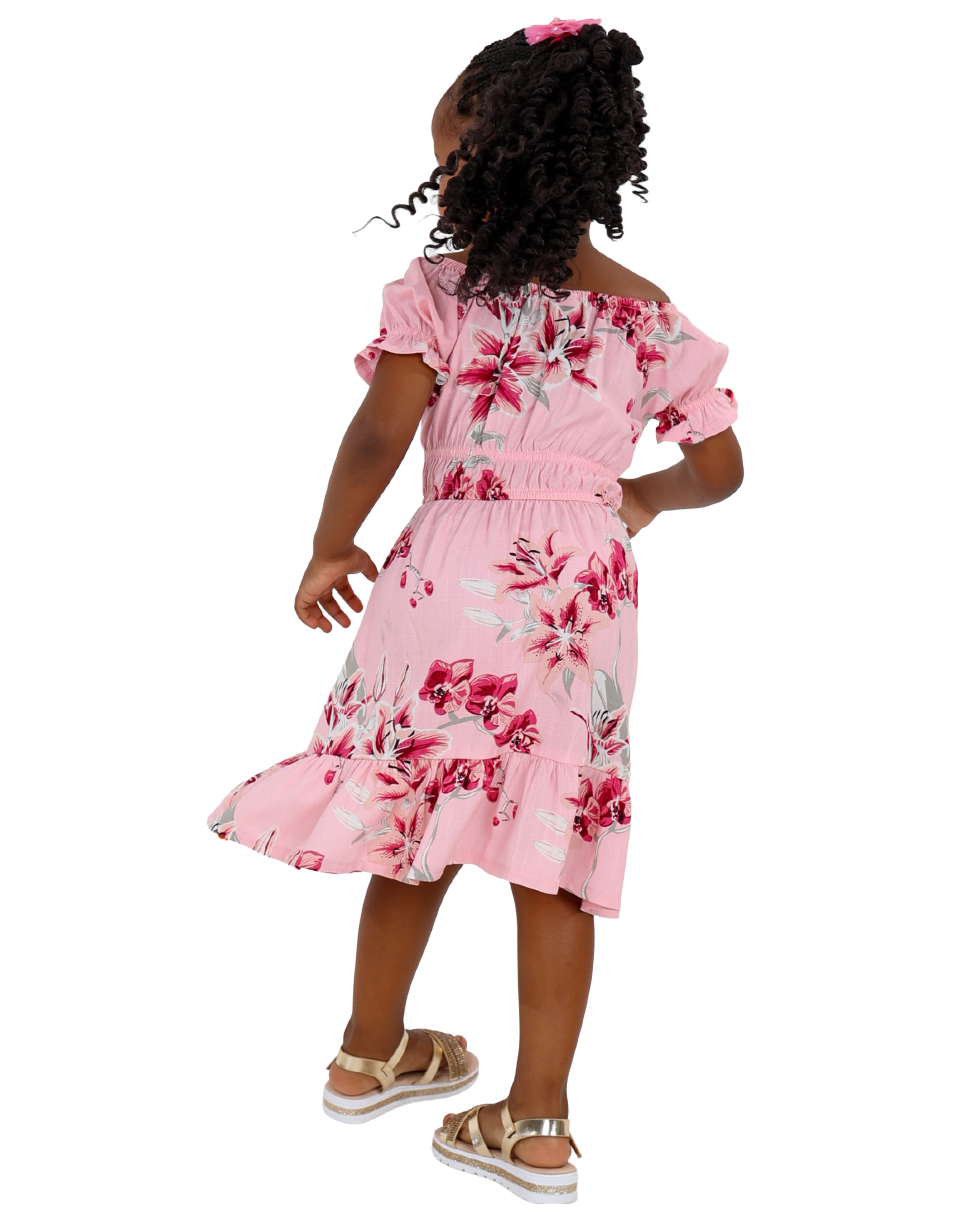 Short Sleeve Pink Floral Print Dress