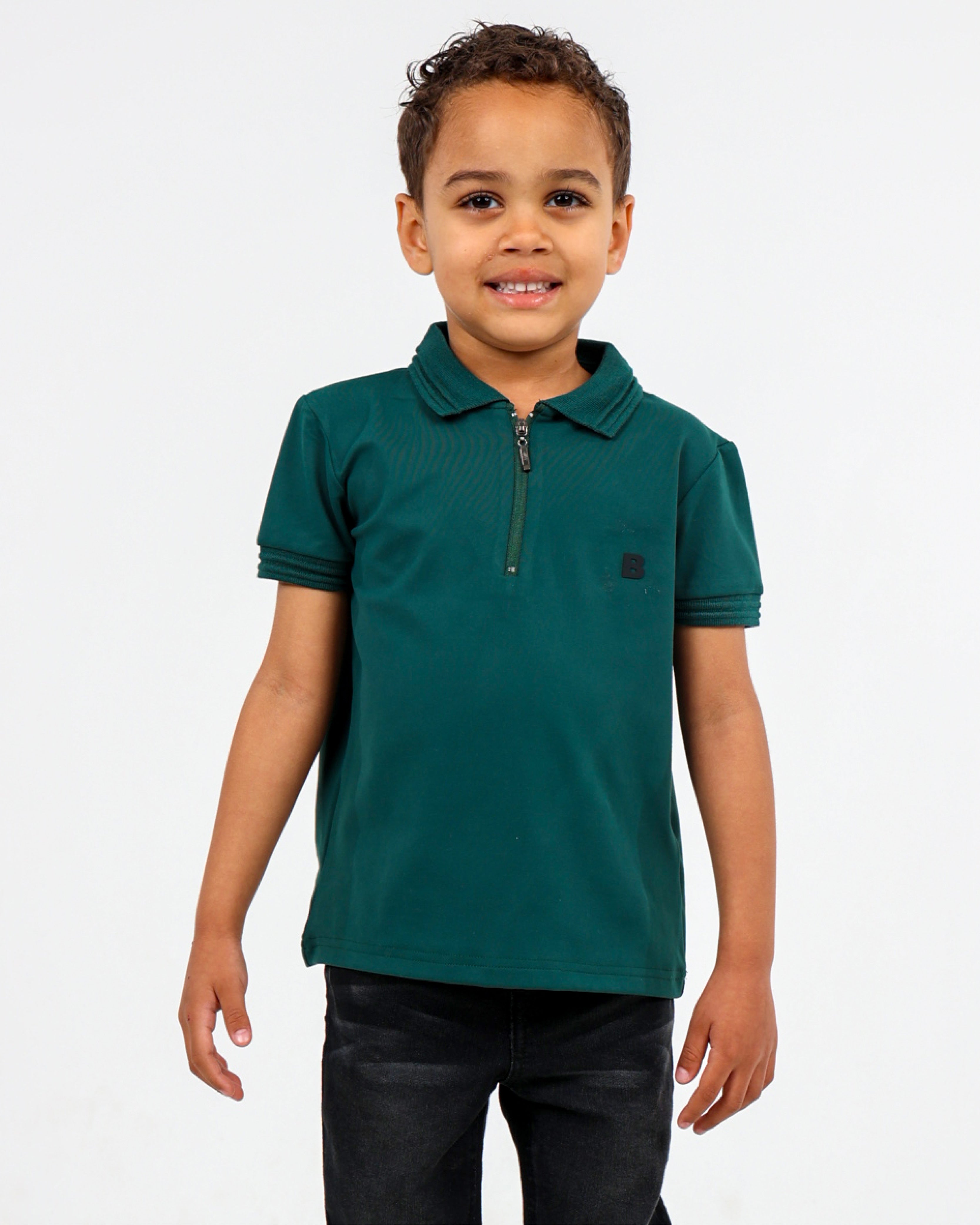 Bottle Green Short Sleeve Zip Detail Golfer