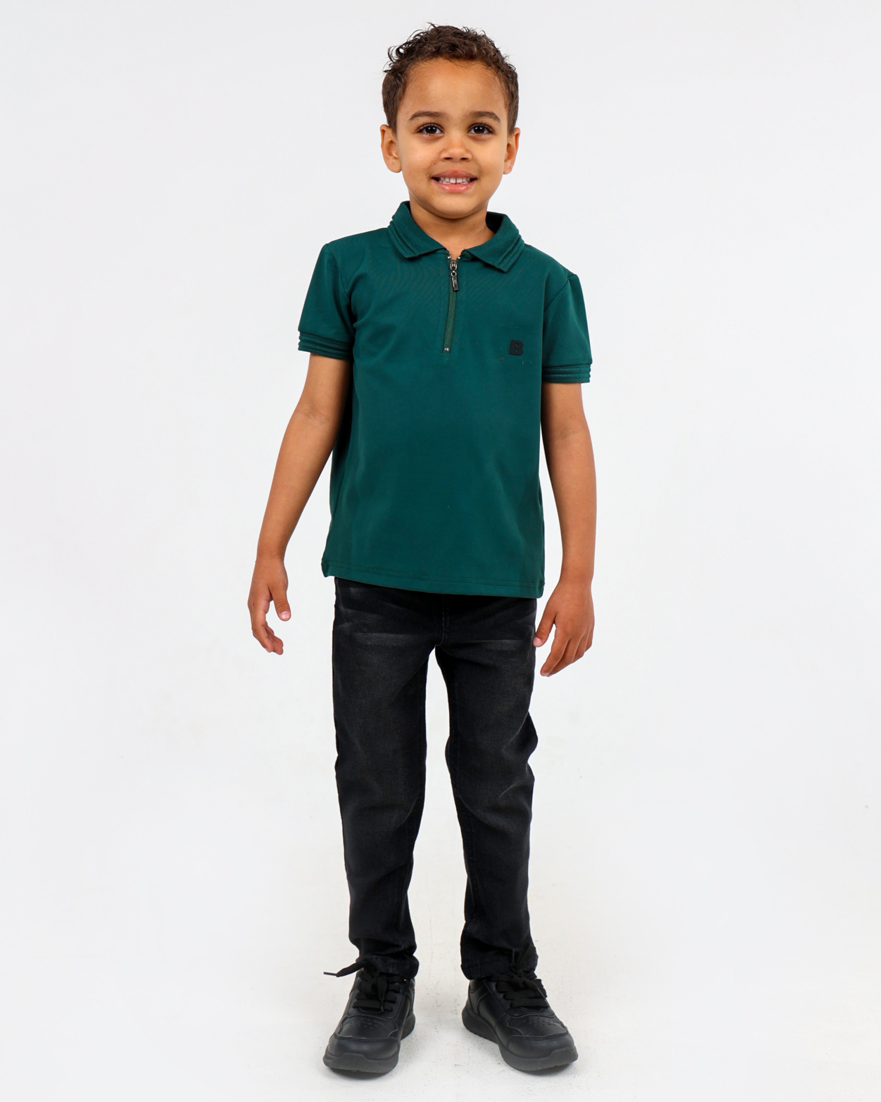 Bottle Green Short Sleeve Zip Detail Golfer
