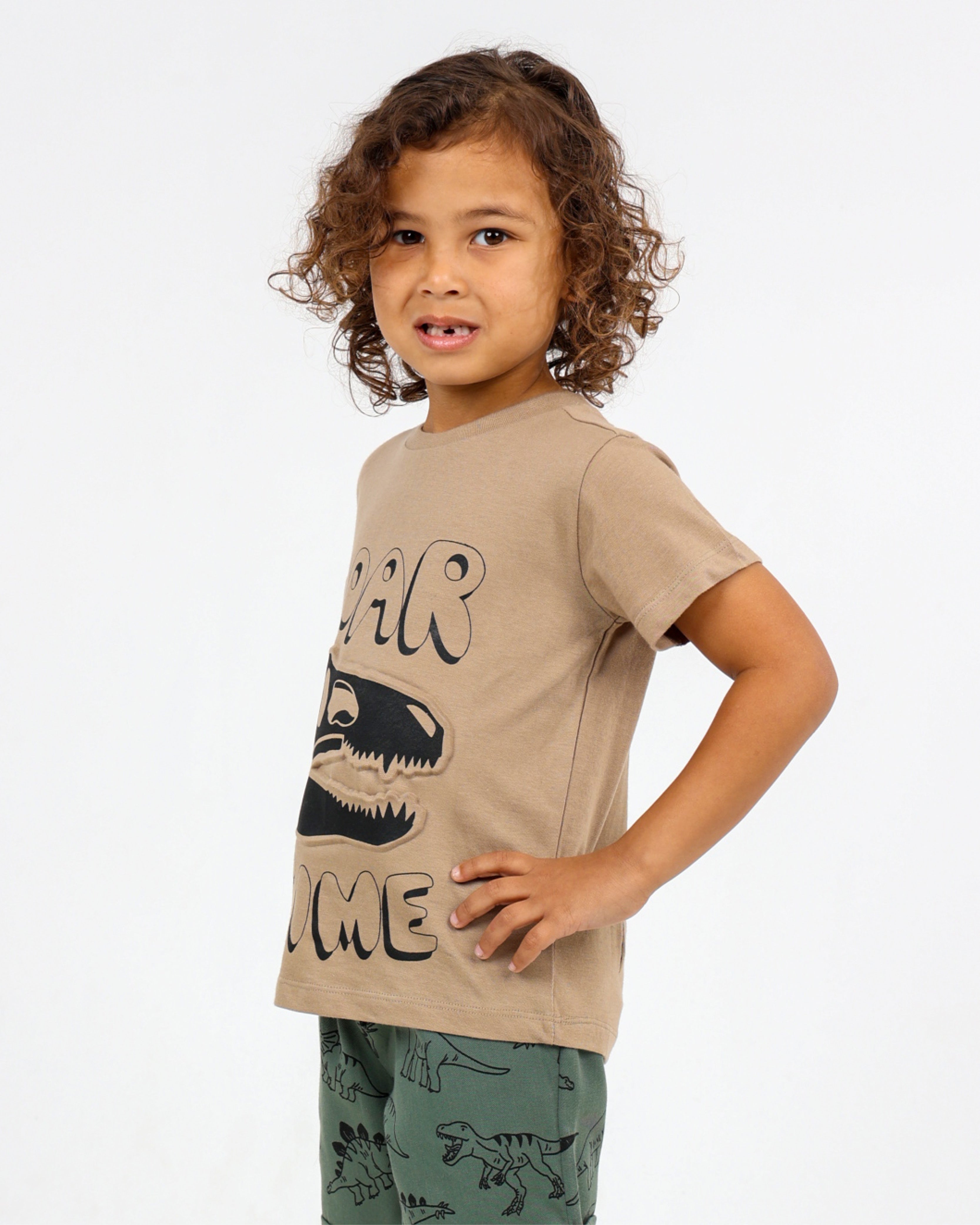 Short Sleeve Embossed Dino Graphic T-Shirt
