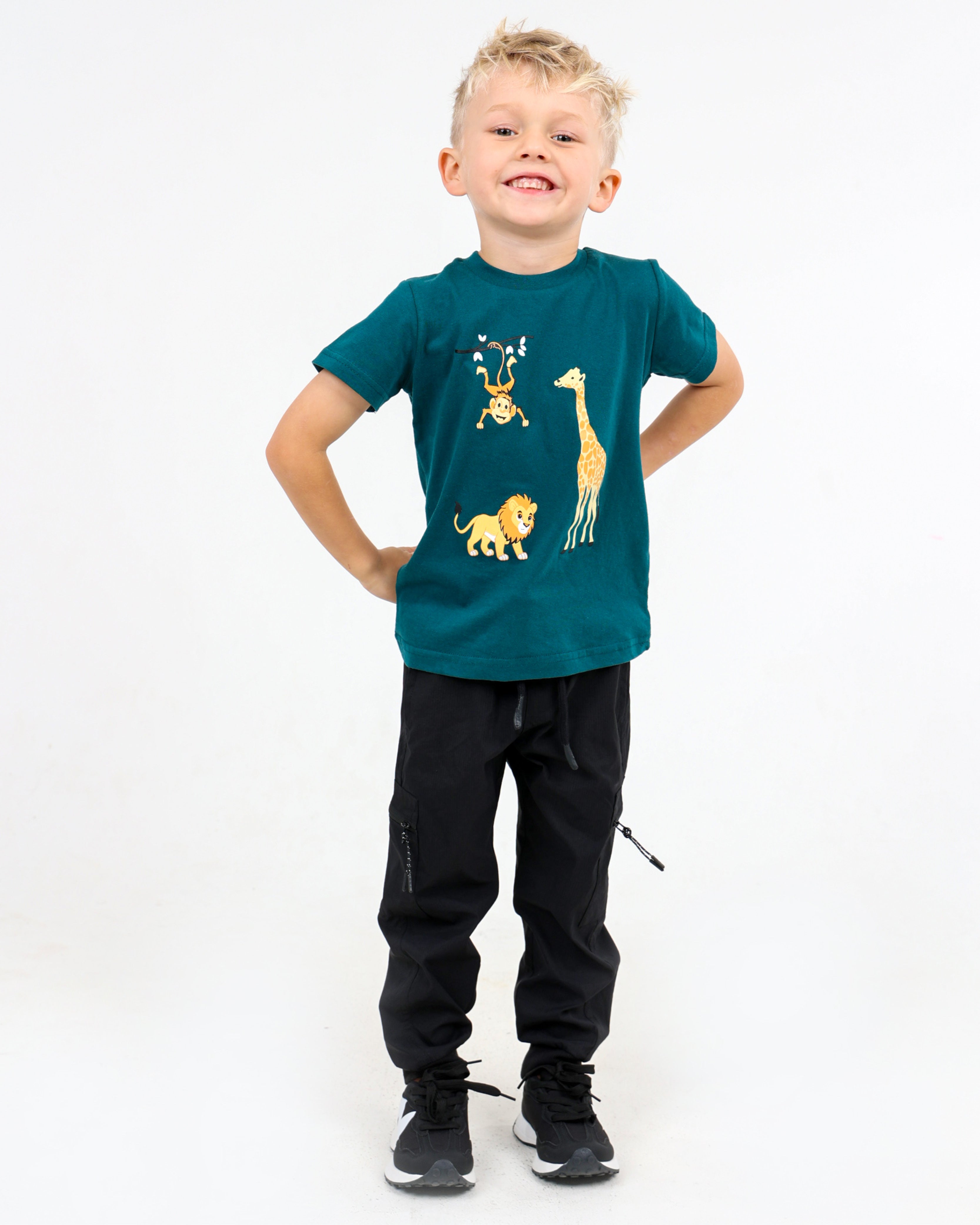 Short Sleeve Safari Animals Graphic Print T-Shirt