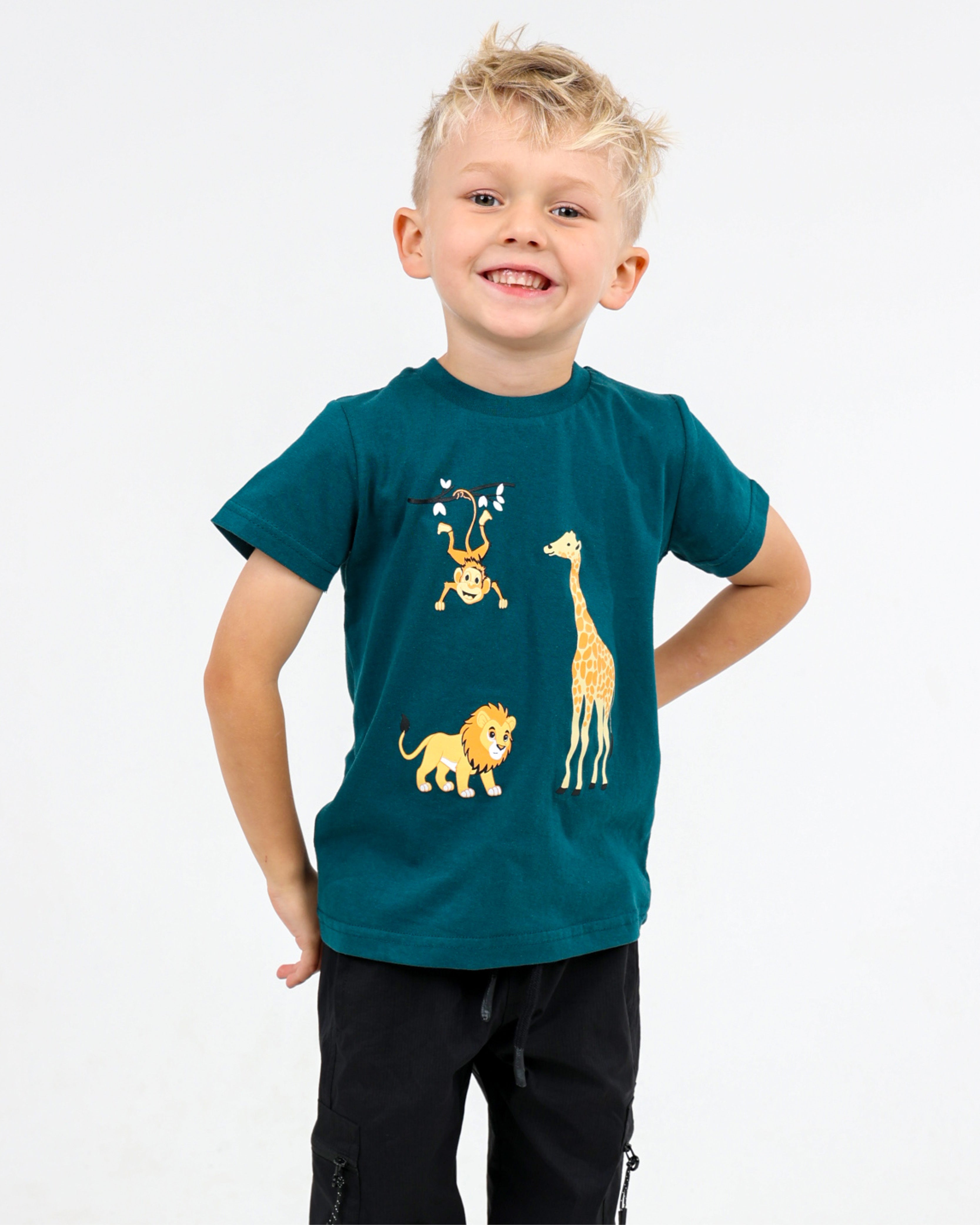 Short Sleeve Safari Animals Graphic Print T-Shirt
