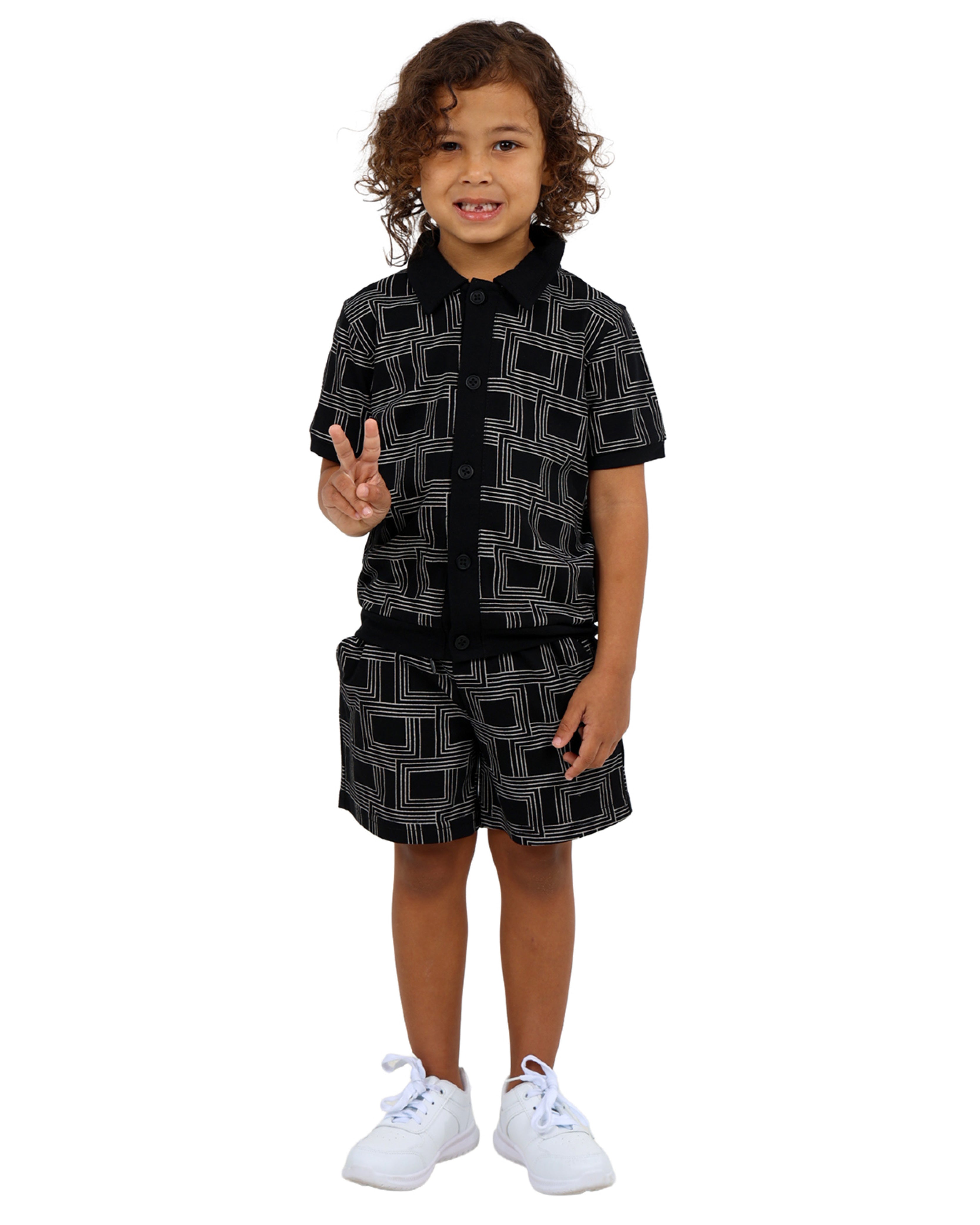 Geometric Print Short Sleeve Golfer