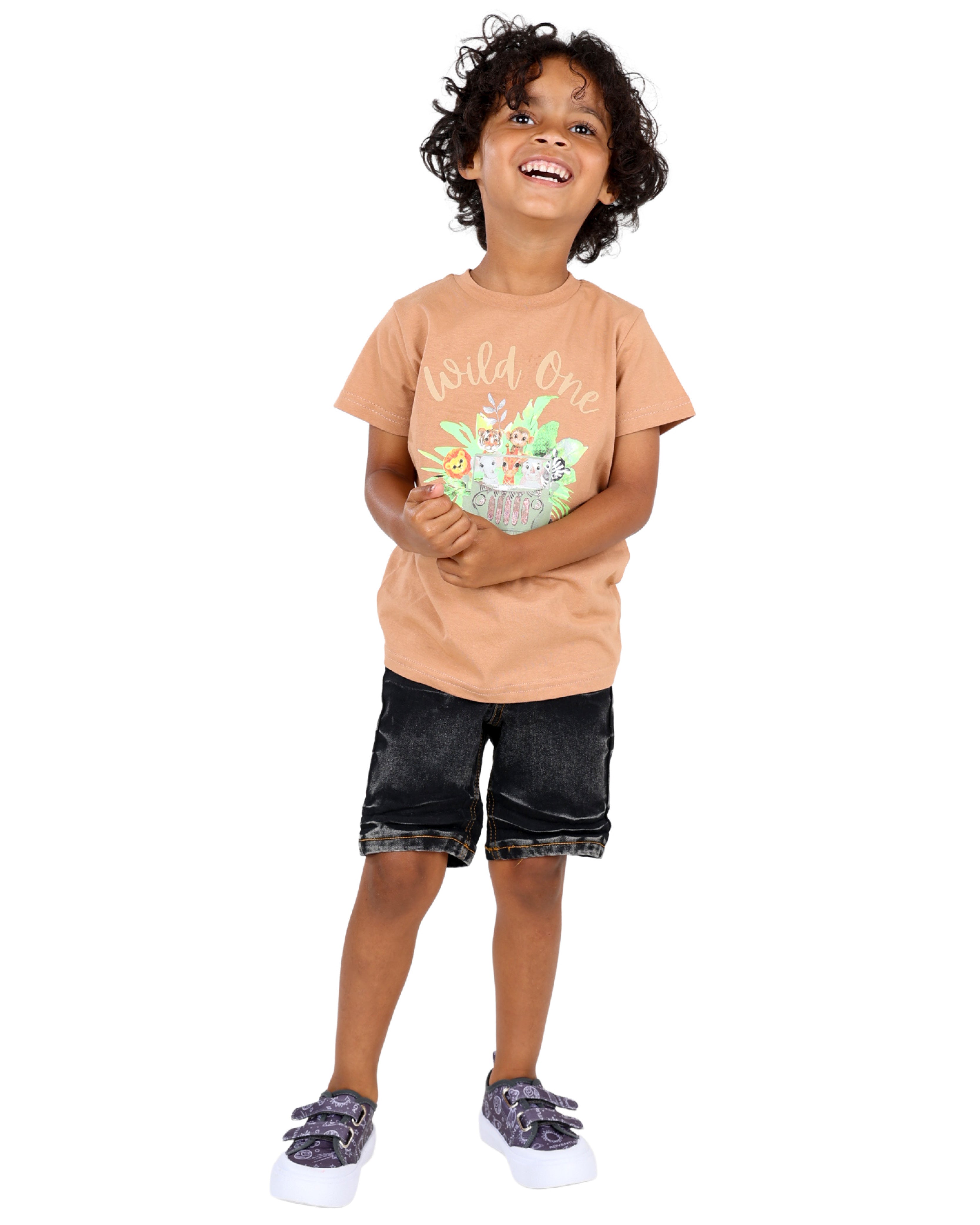 Short Sleeve "Wild One" Safari Graphic Print T-Shirt