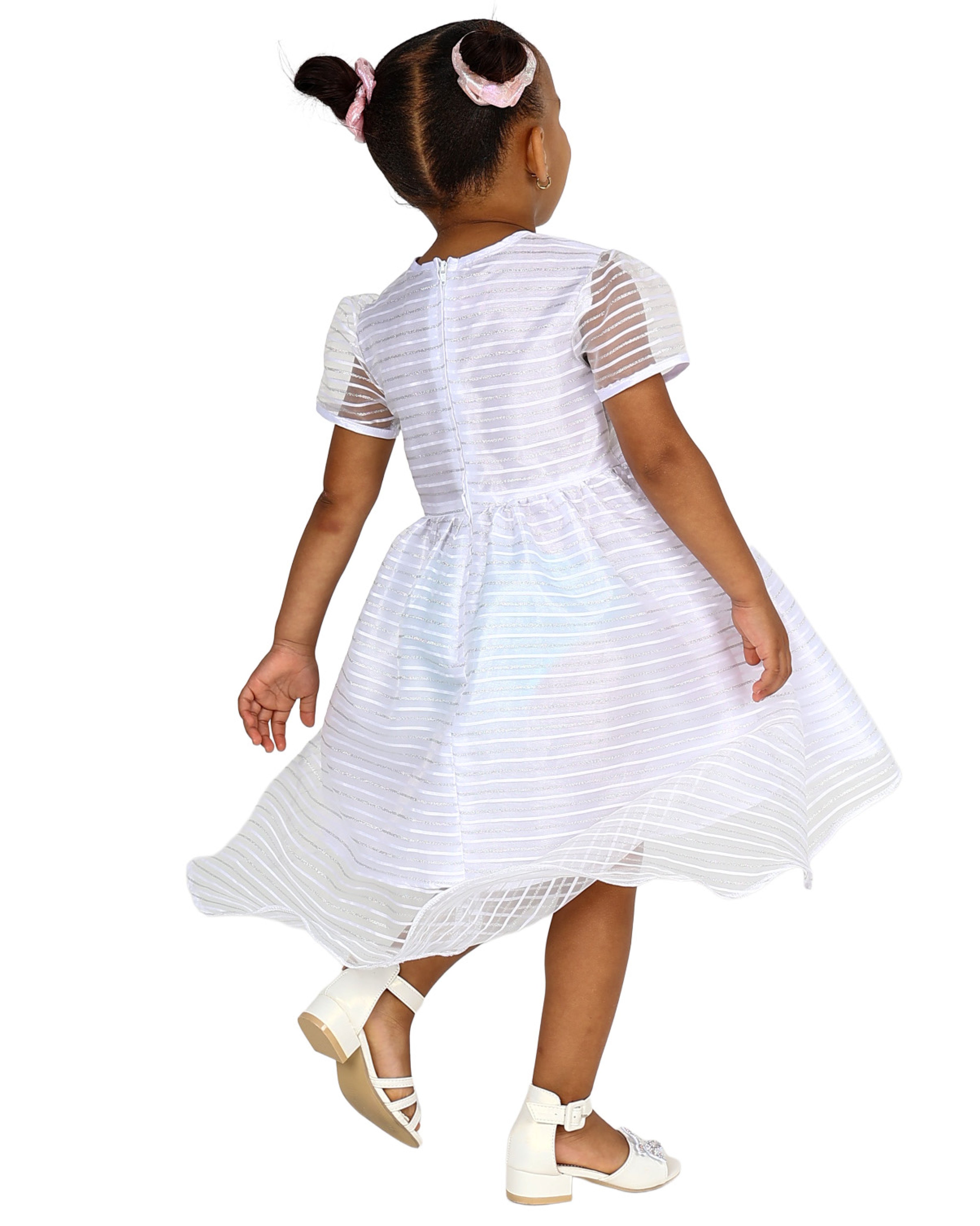 White Organza Stripe High Low Party Dress