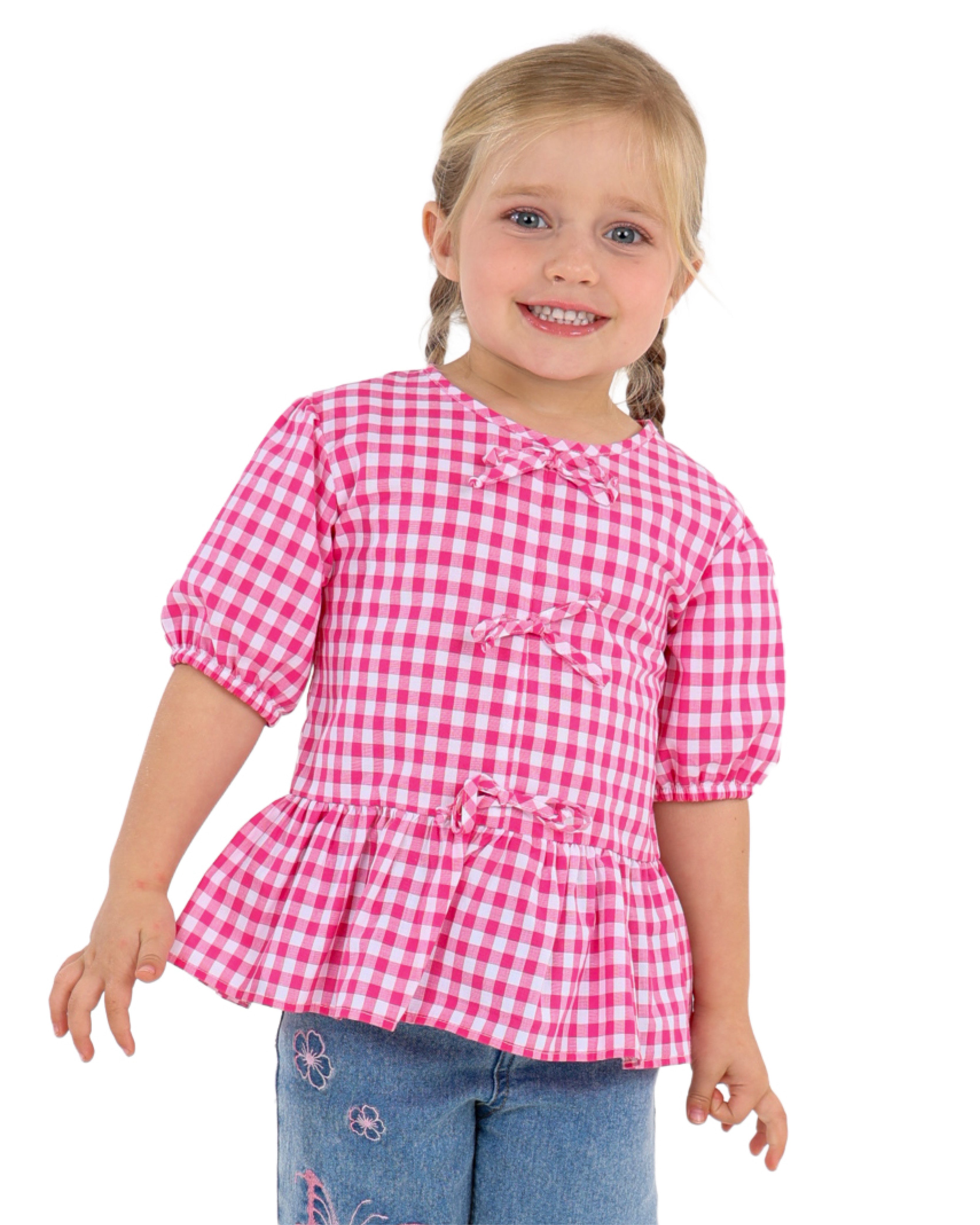 Short Sleeve Check Peplum Top