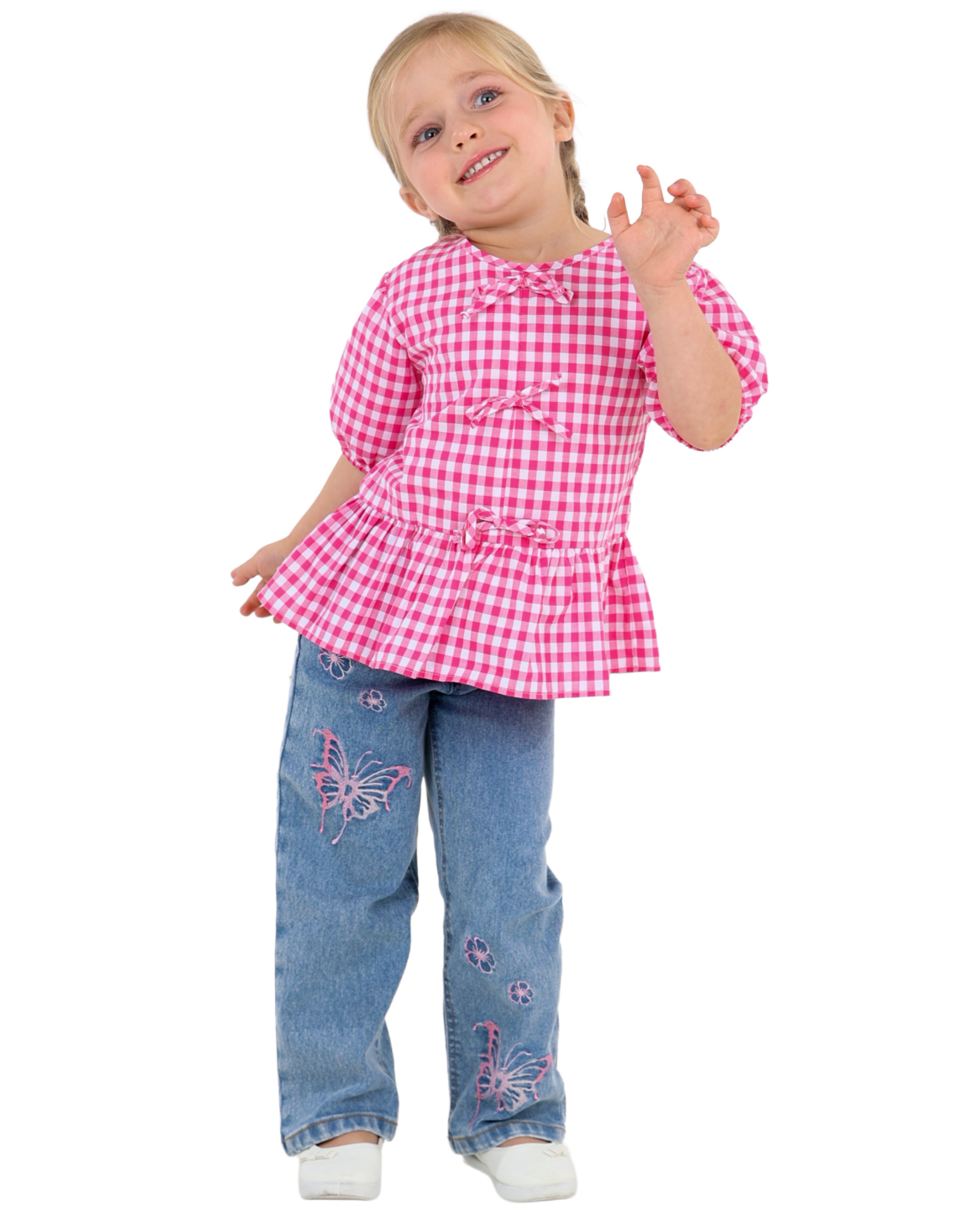 Short Sleeve Check Peplum Top