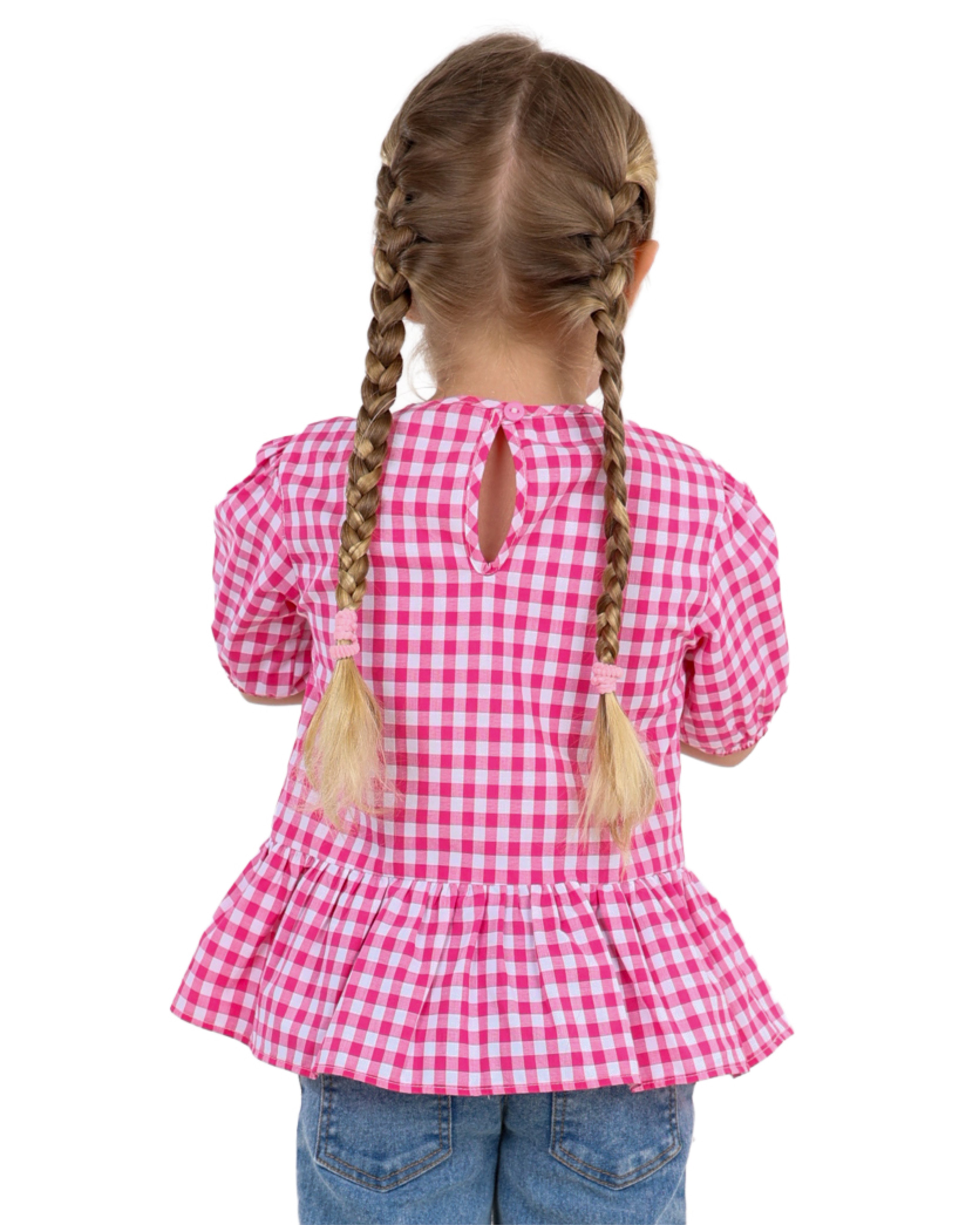 Short Sleeve Check Peplum Top