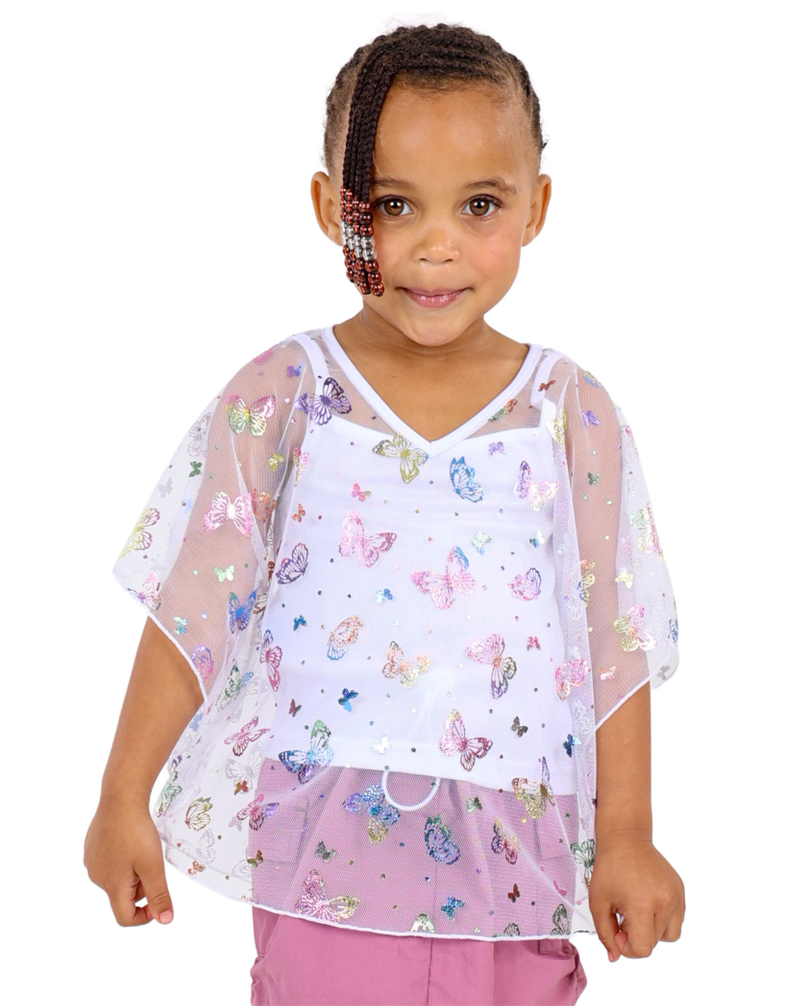 Iridescent Butterfly Print Batwing Blouse