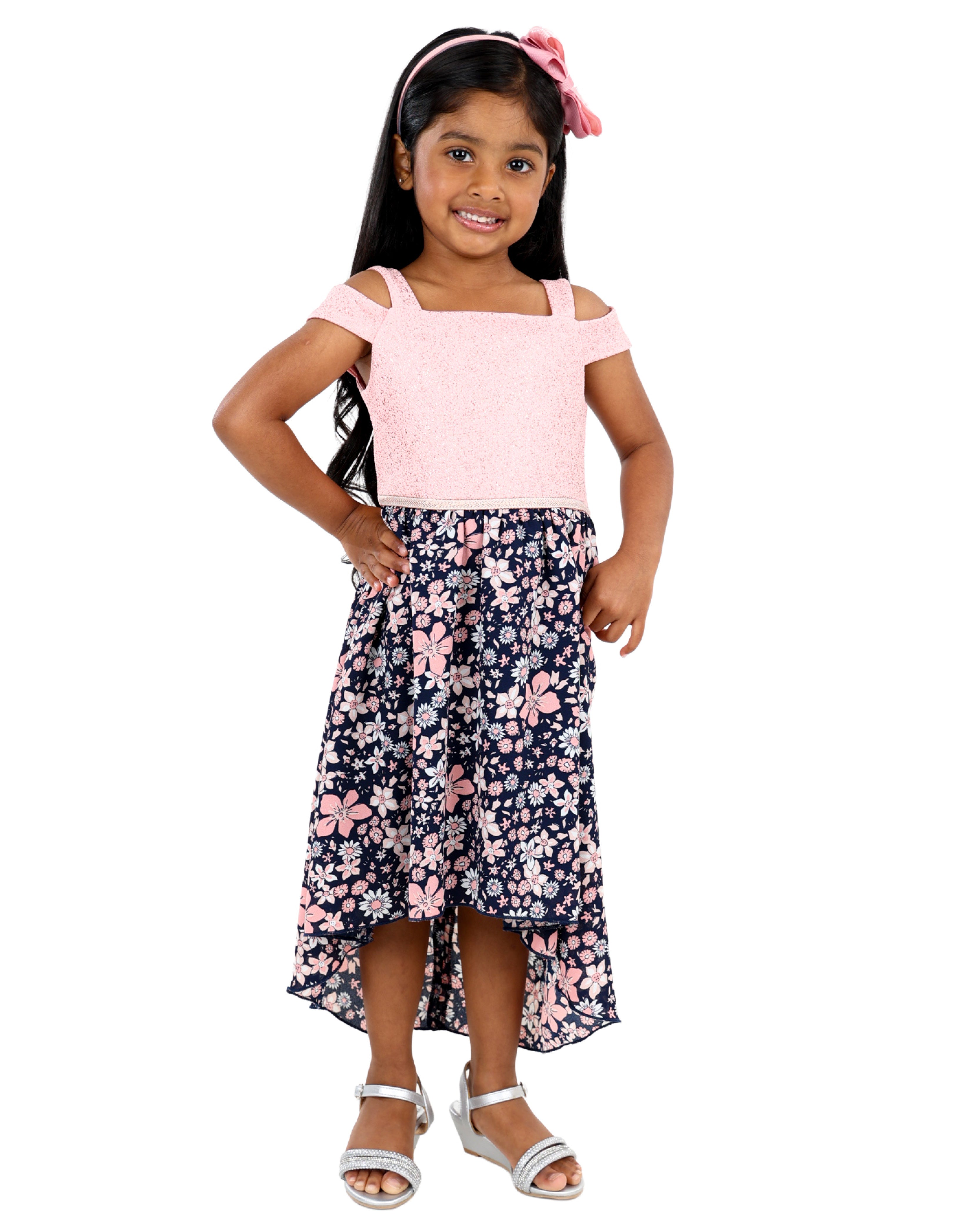 Cold Shoulder Floral Print Combo Party Dress