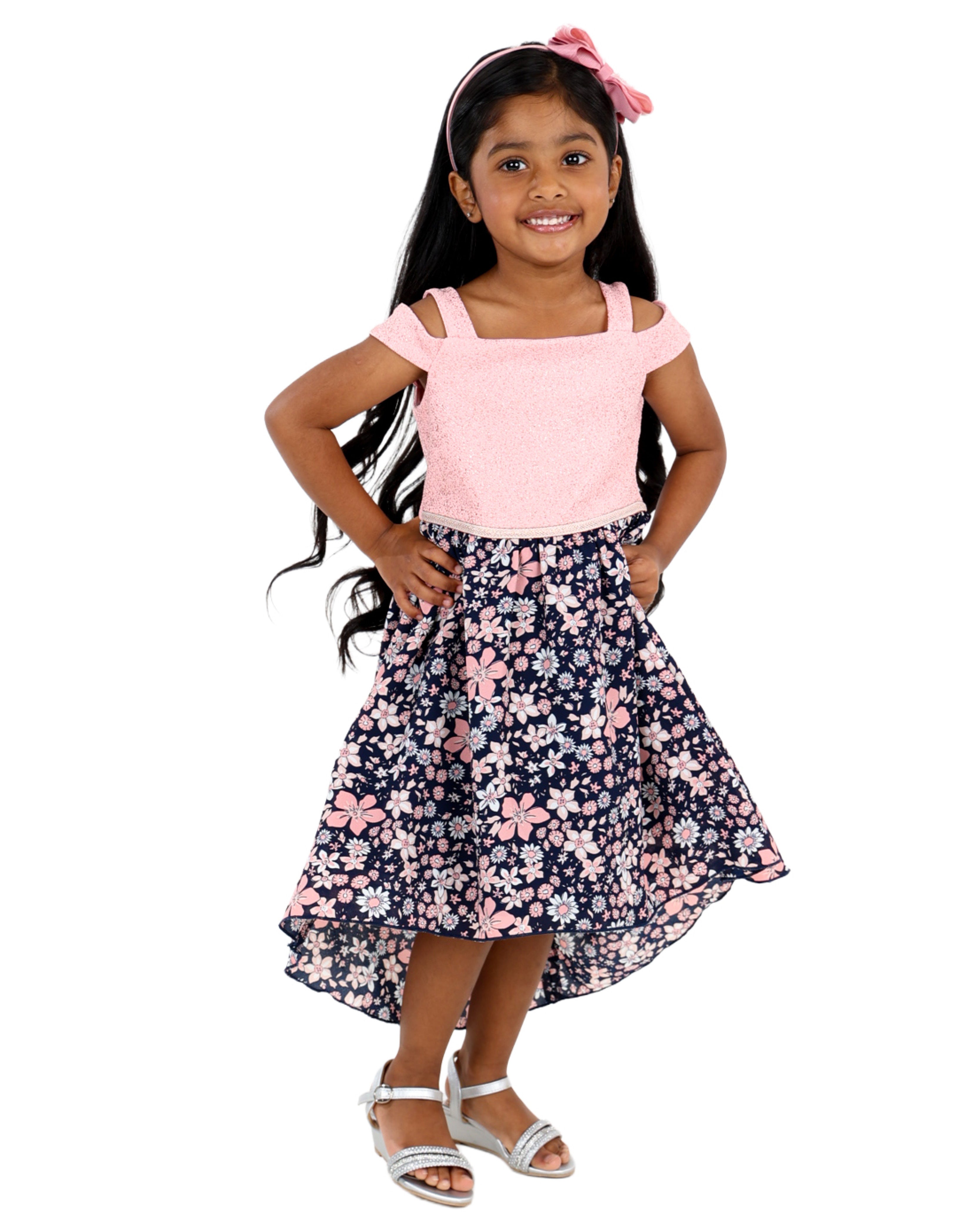 Cold Shoulder Floral Print Combo Party Dress