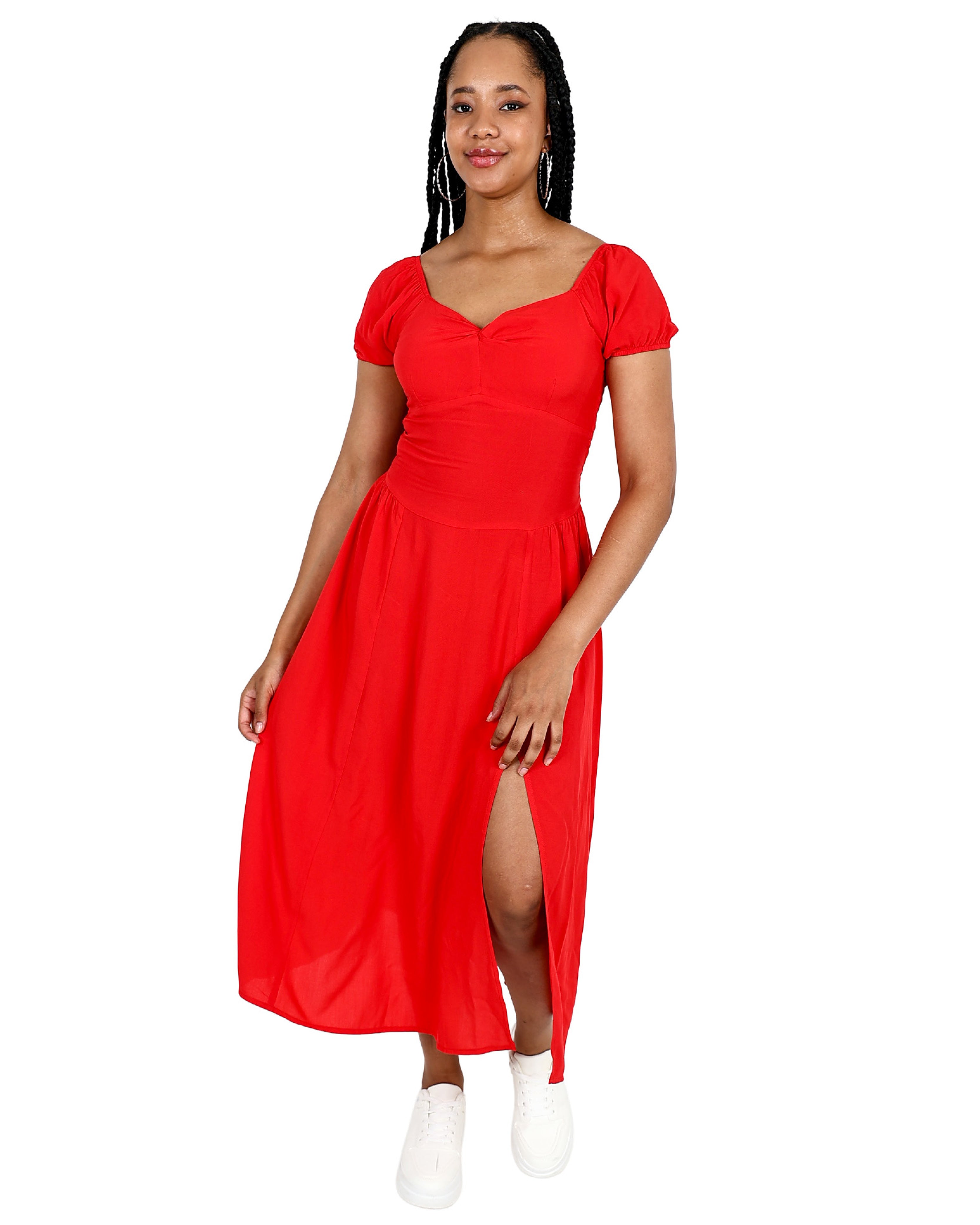 Puff Sleeve Red Sweetheart Maxi Dress