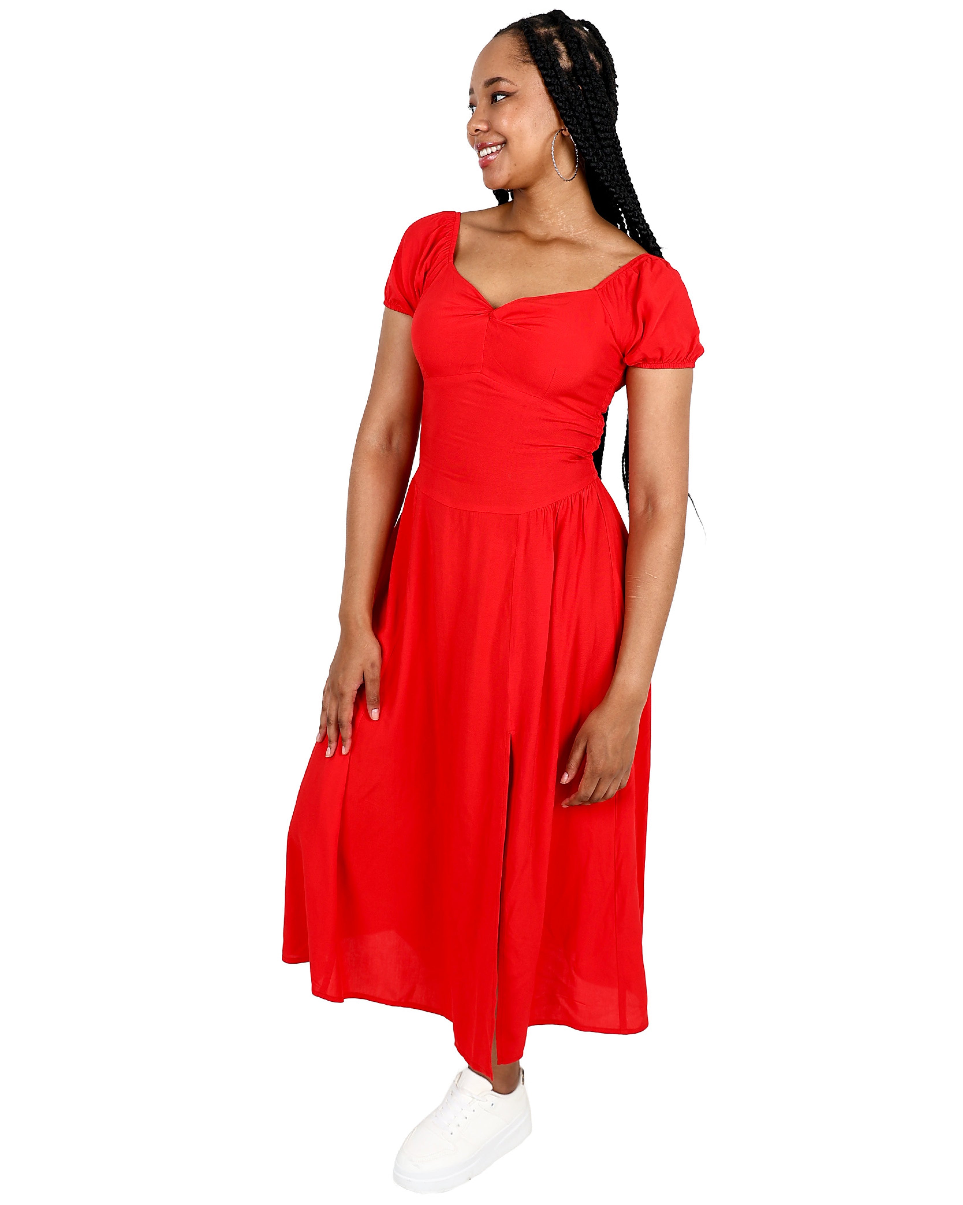 Puff Sleeve Red Sweetheart Maxi Dress