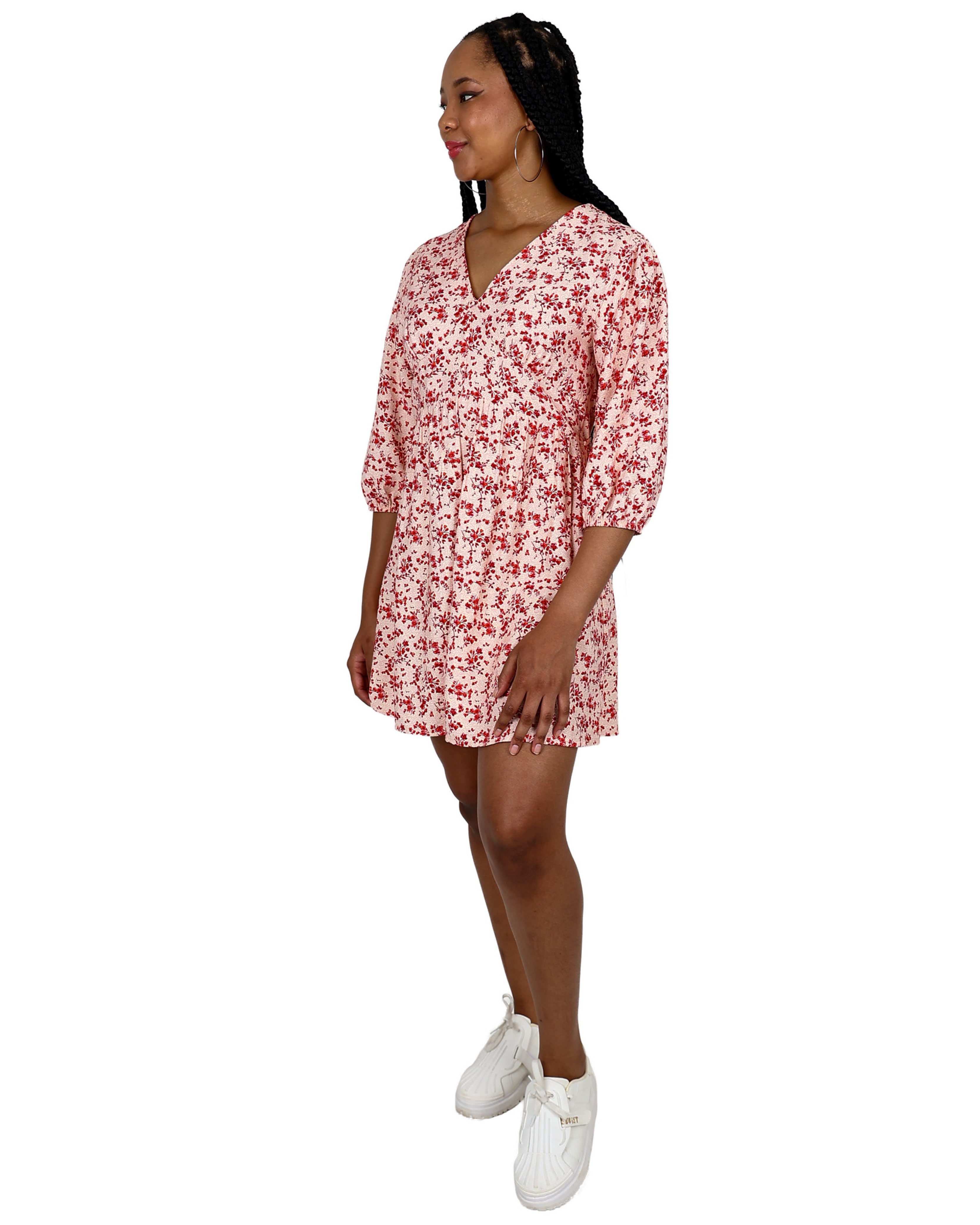 Floral Print 3/4 Puff Sleeve Mini Dress