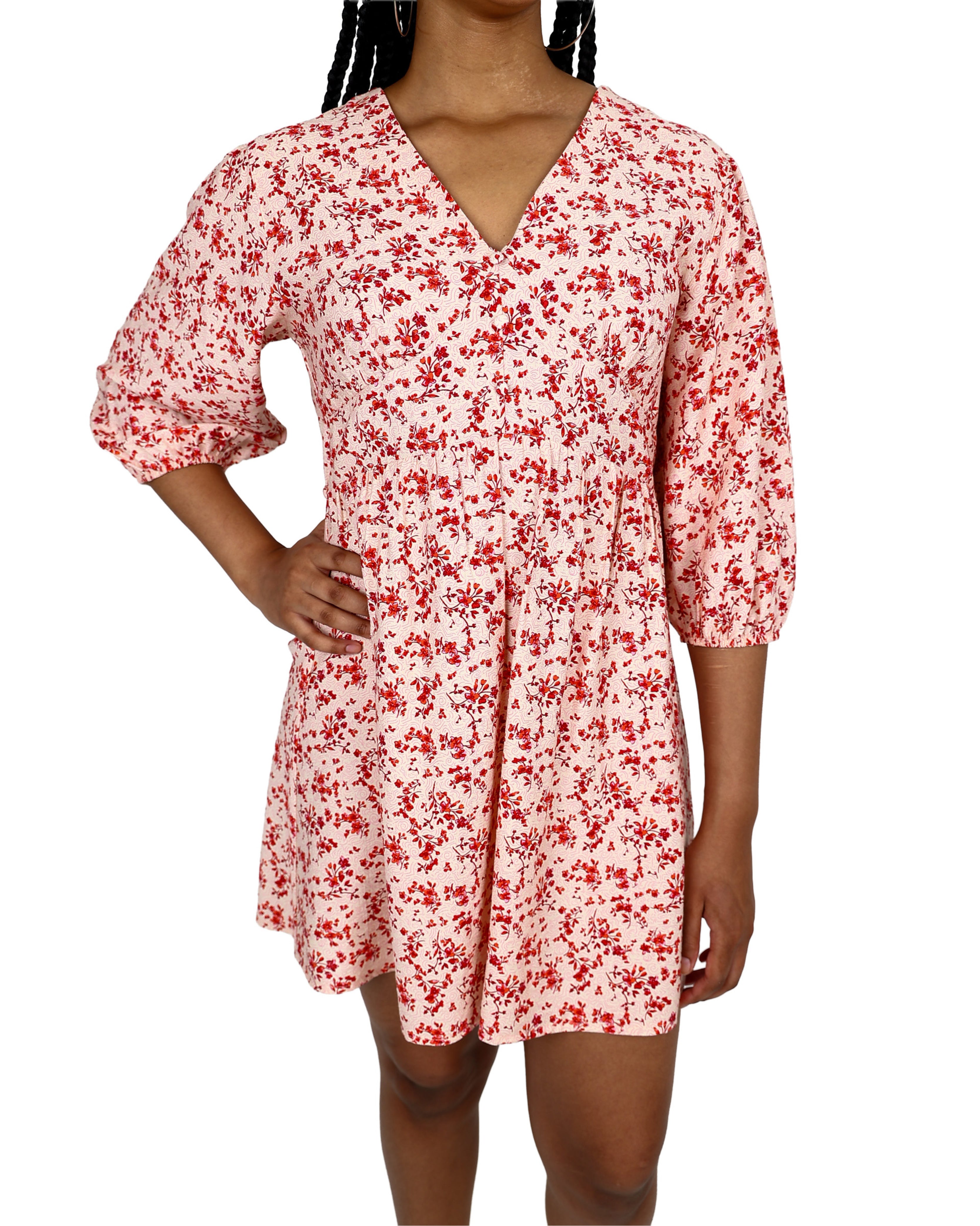 Floral Print 3/4 Puff Sleeve Mini Dress