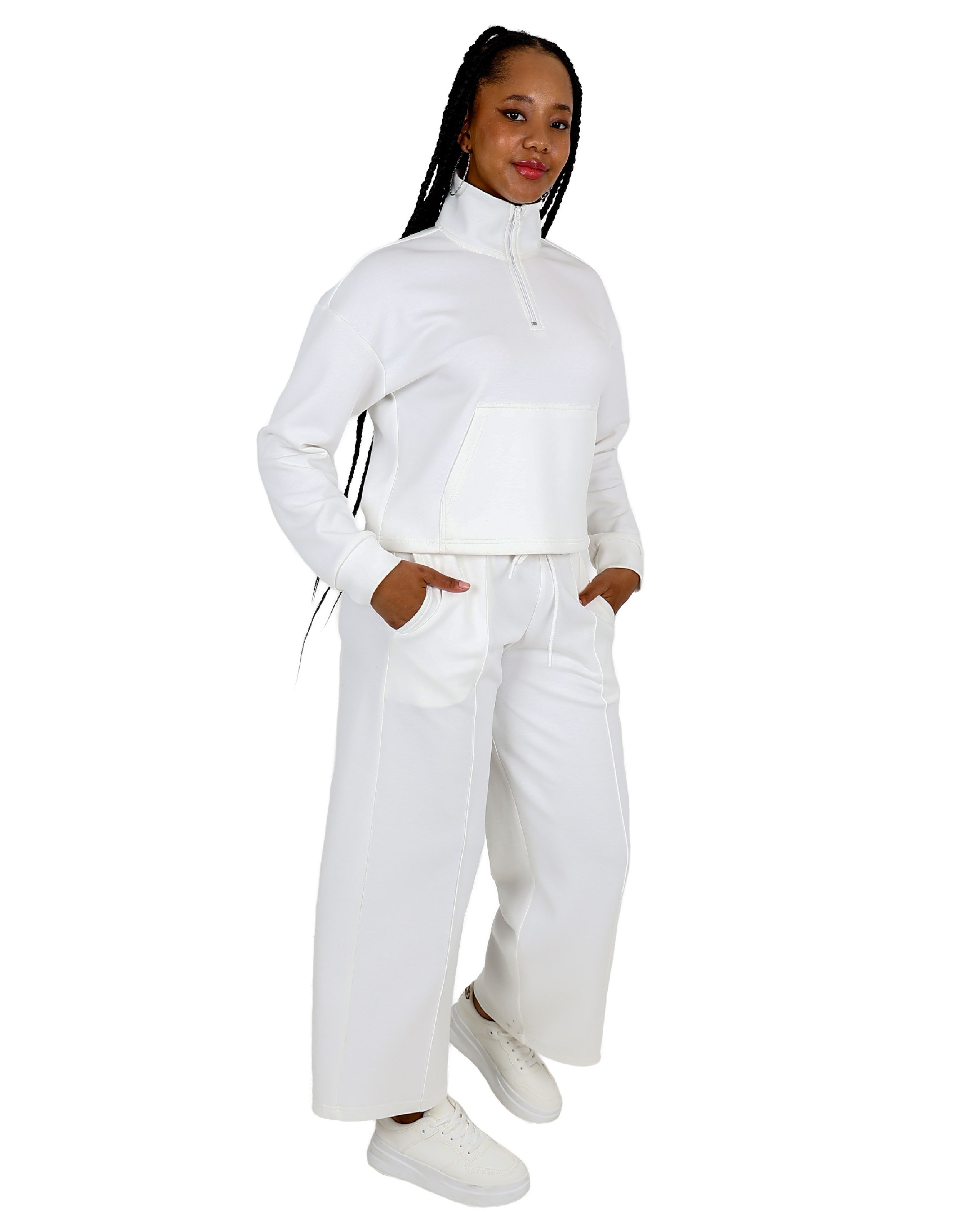 Cream 3/4 Zip Soft Touch Active Top