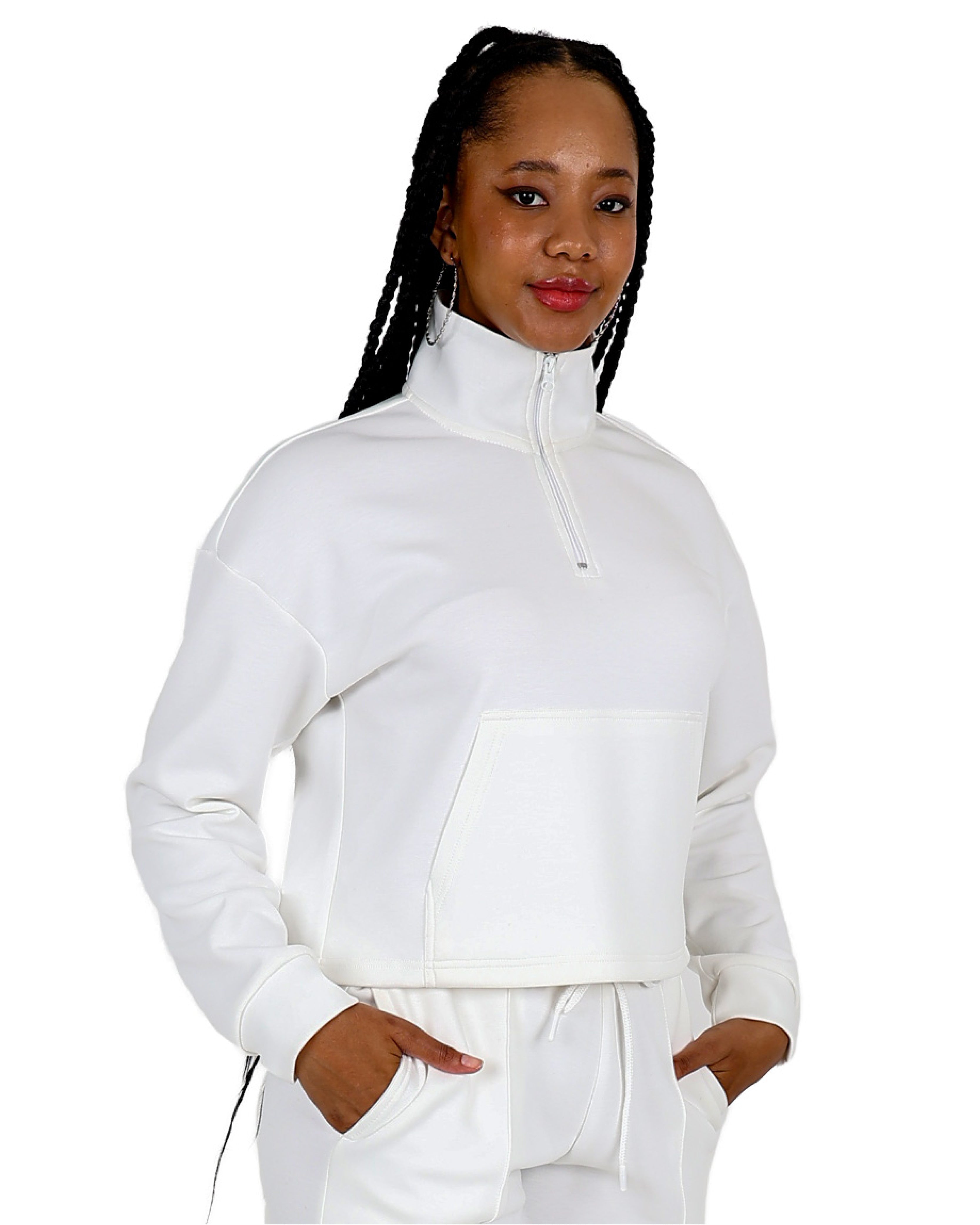 Cream 3/4 Zip Soft Touch Active Top