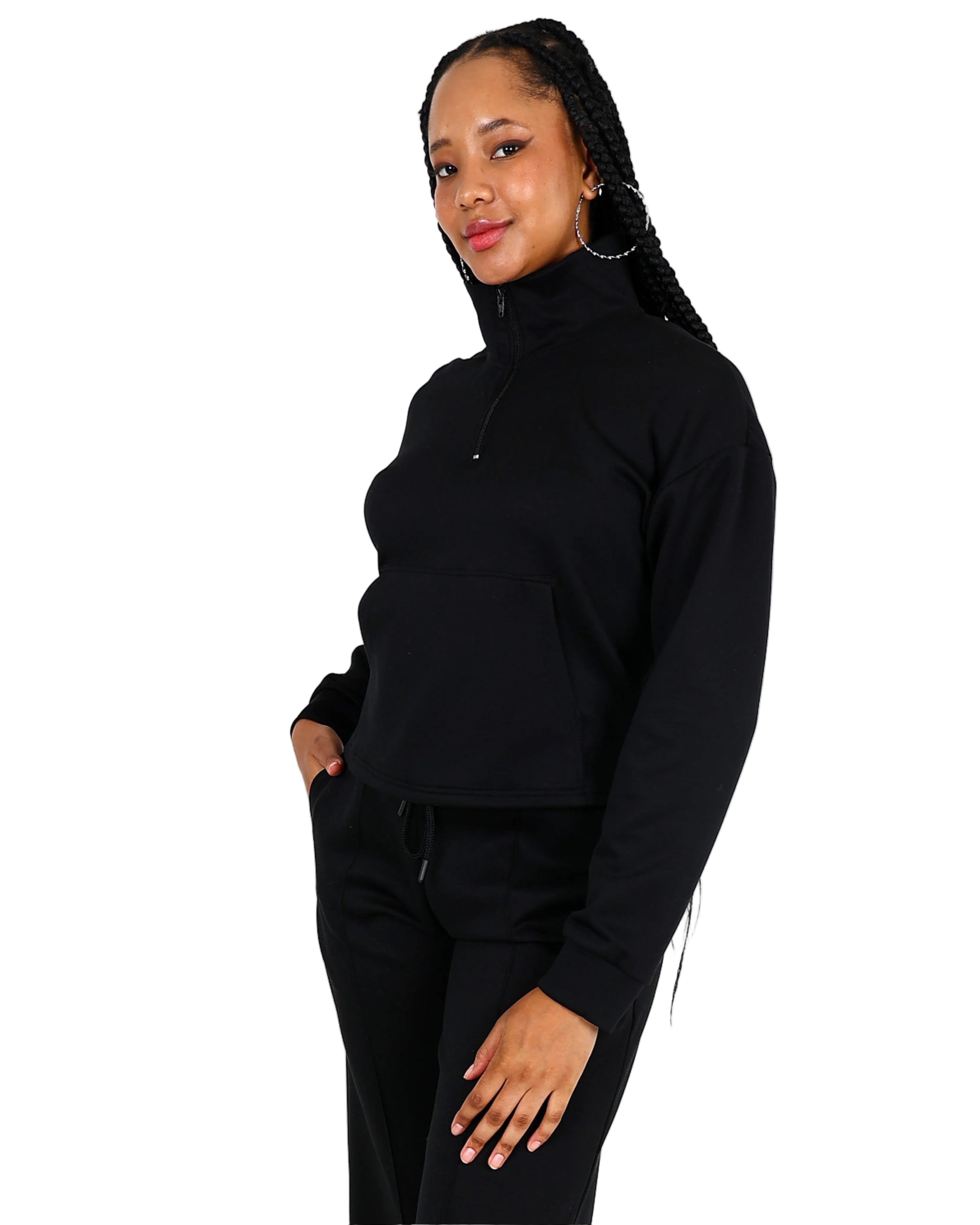 Black 3/4 Zip Soft Touch Active Top