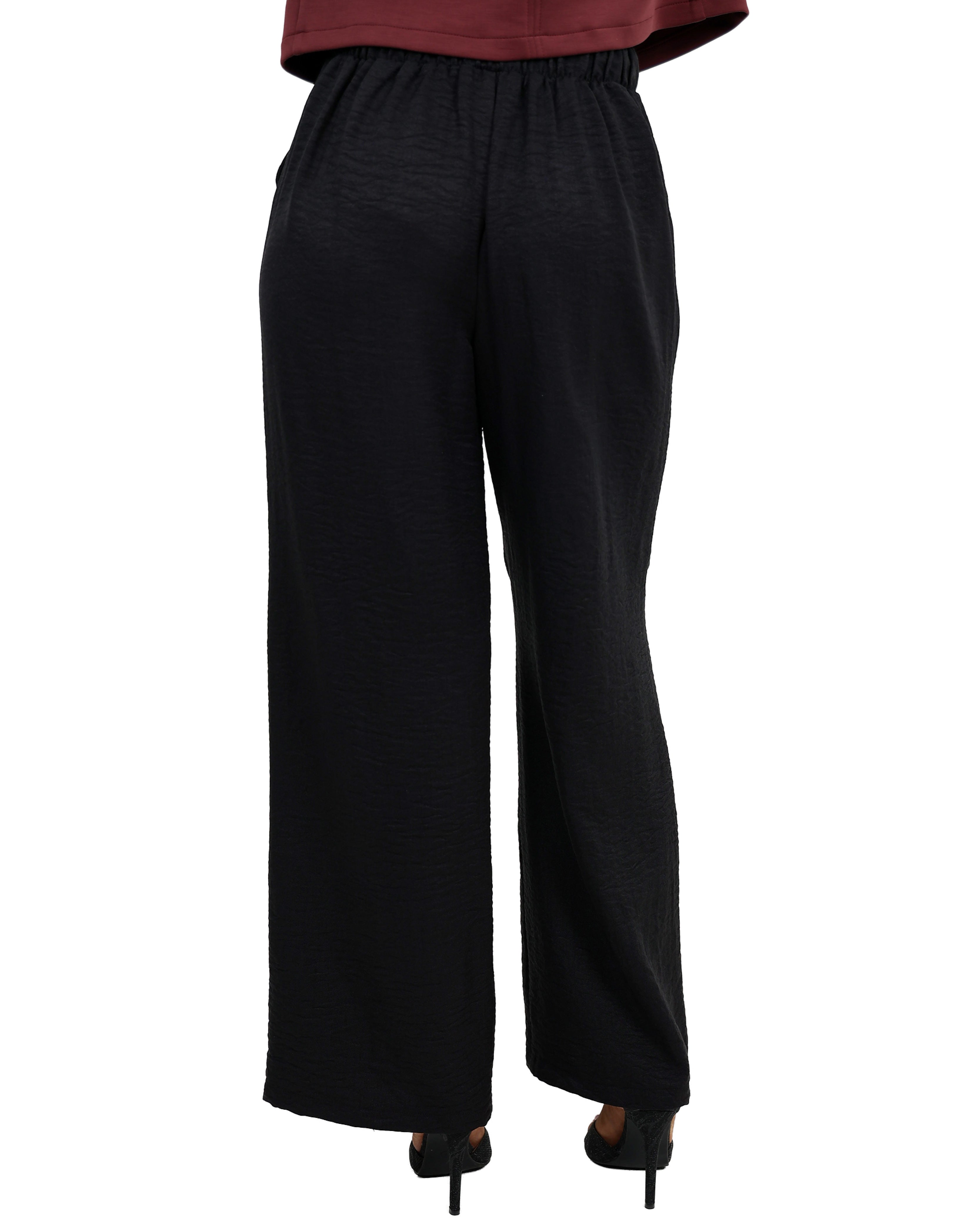 Black Crinkle Pullup Wide Leg Pant