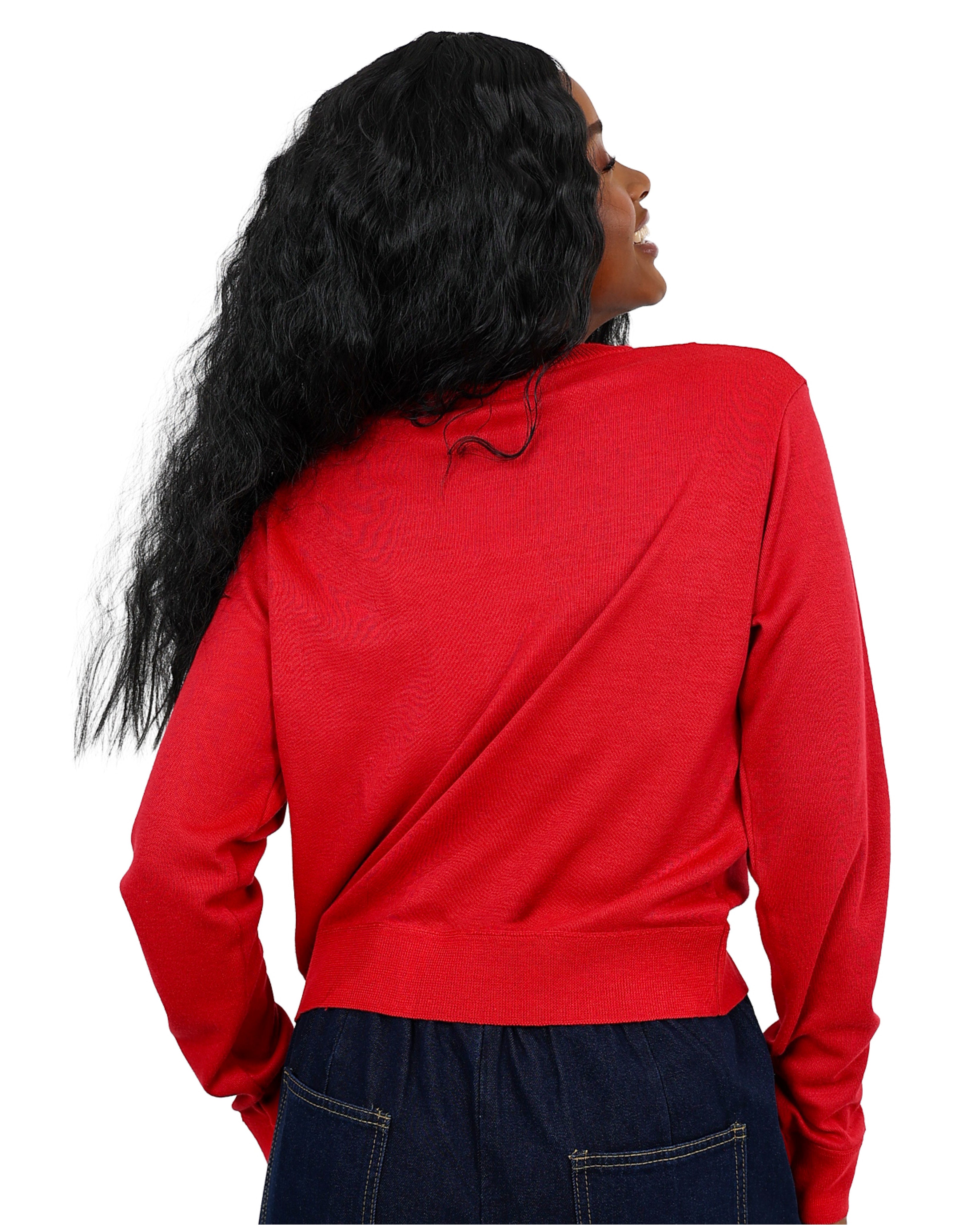 Long Sleeve Button Through Red Cardigan