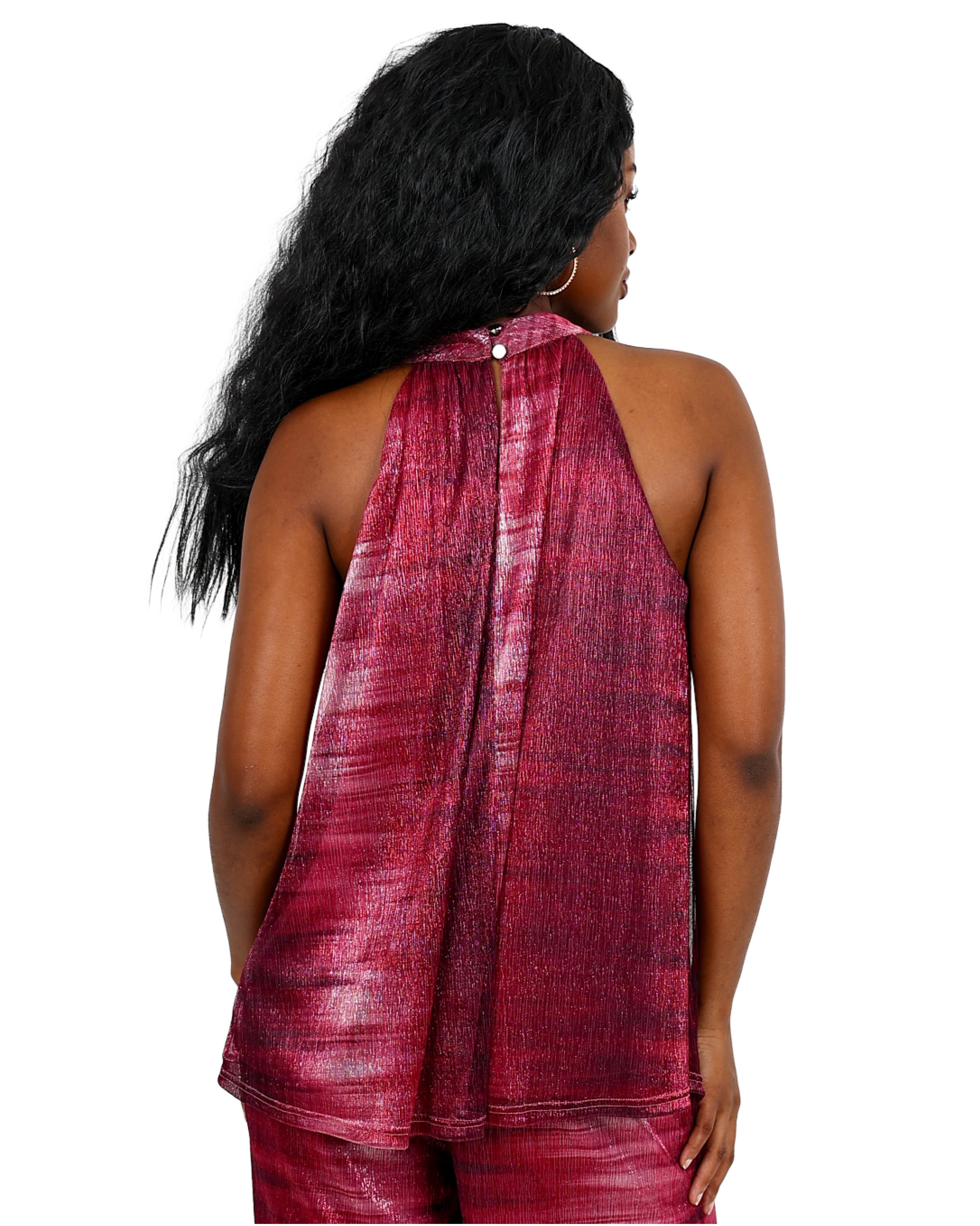 Burgundy Shimmer Halter Neck Blouse