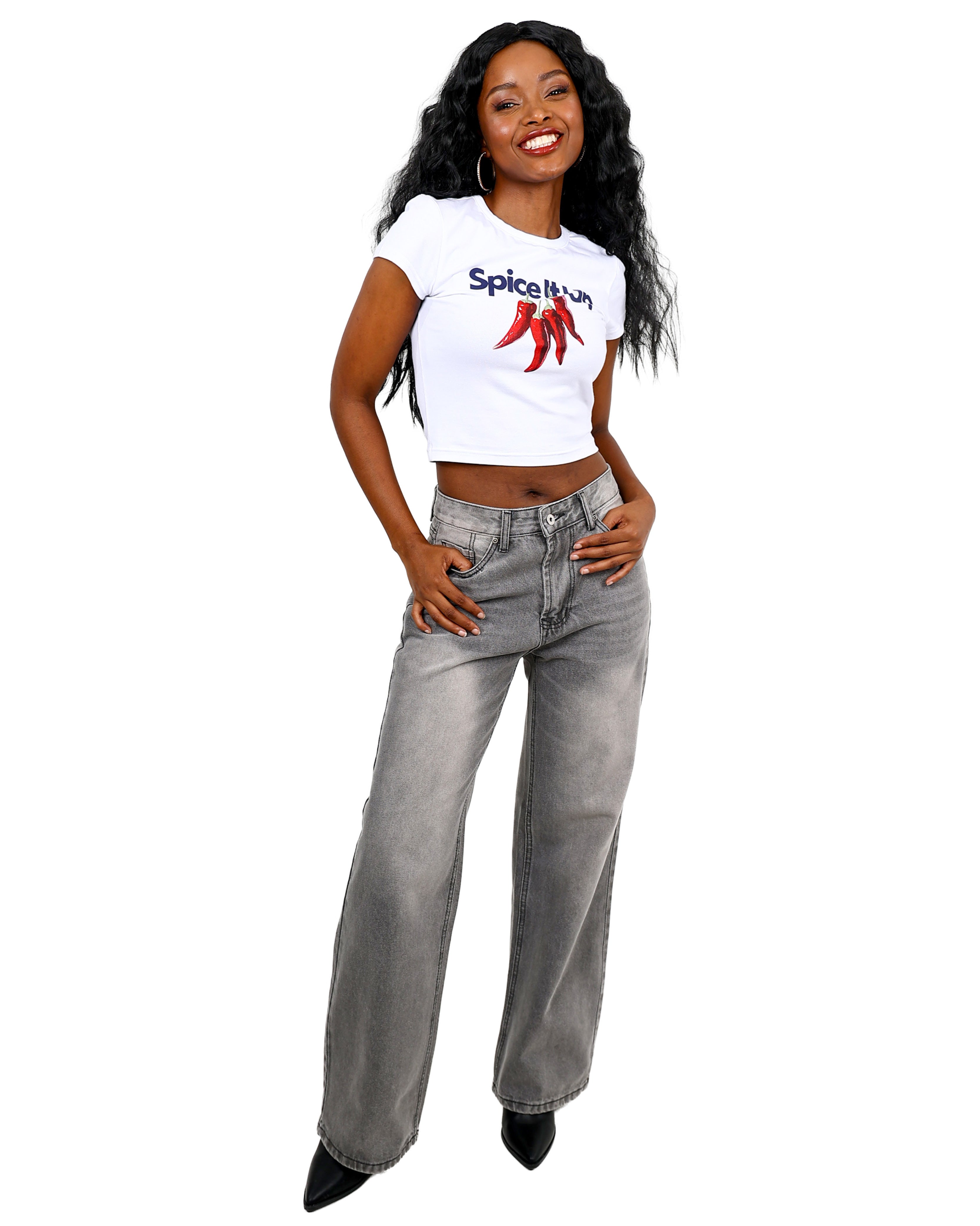 Wide Leg Charcoal Jeans