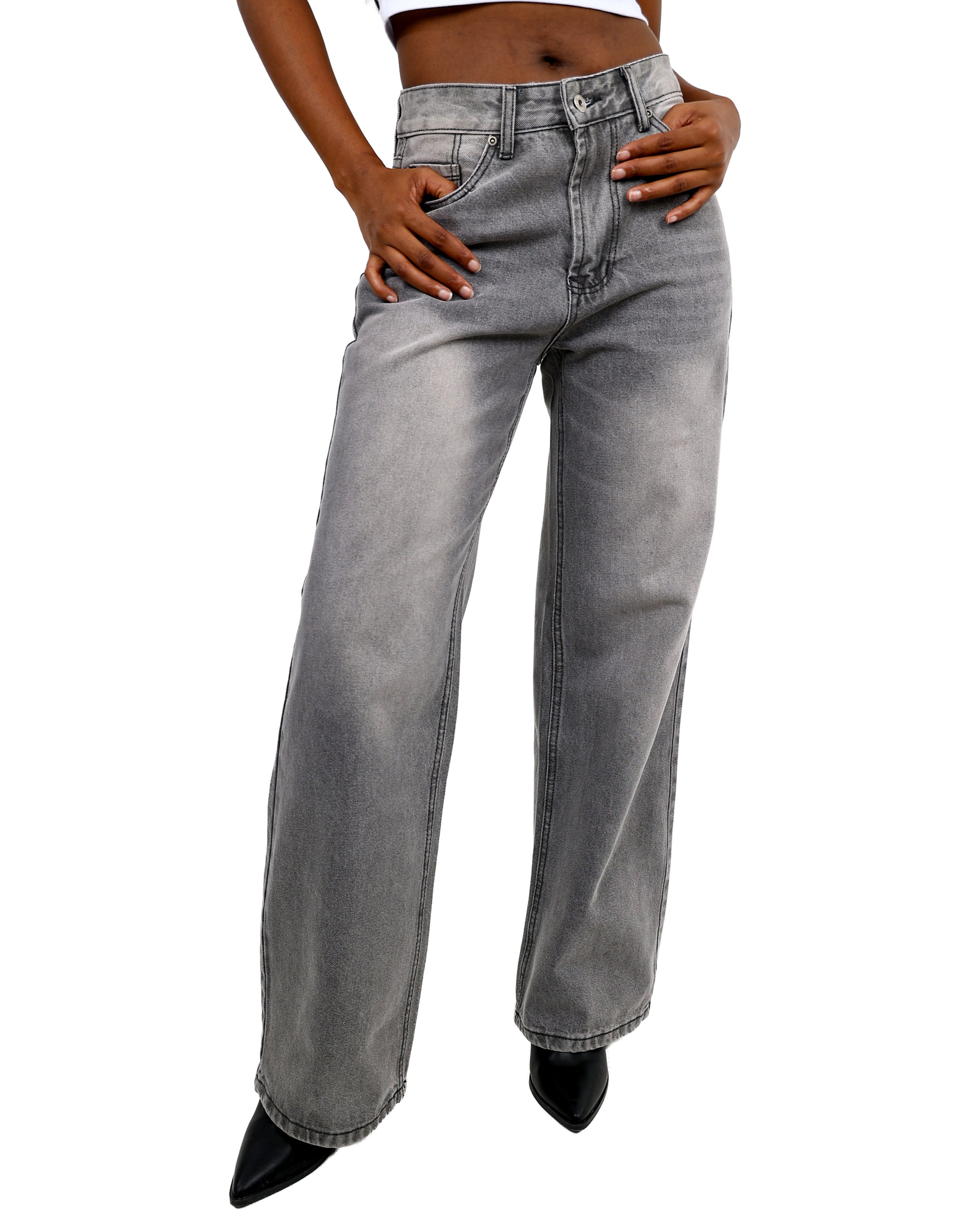Wide Leg Charcoal Jeans