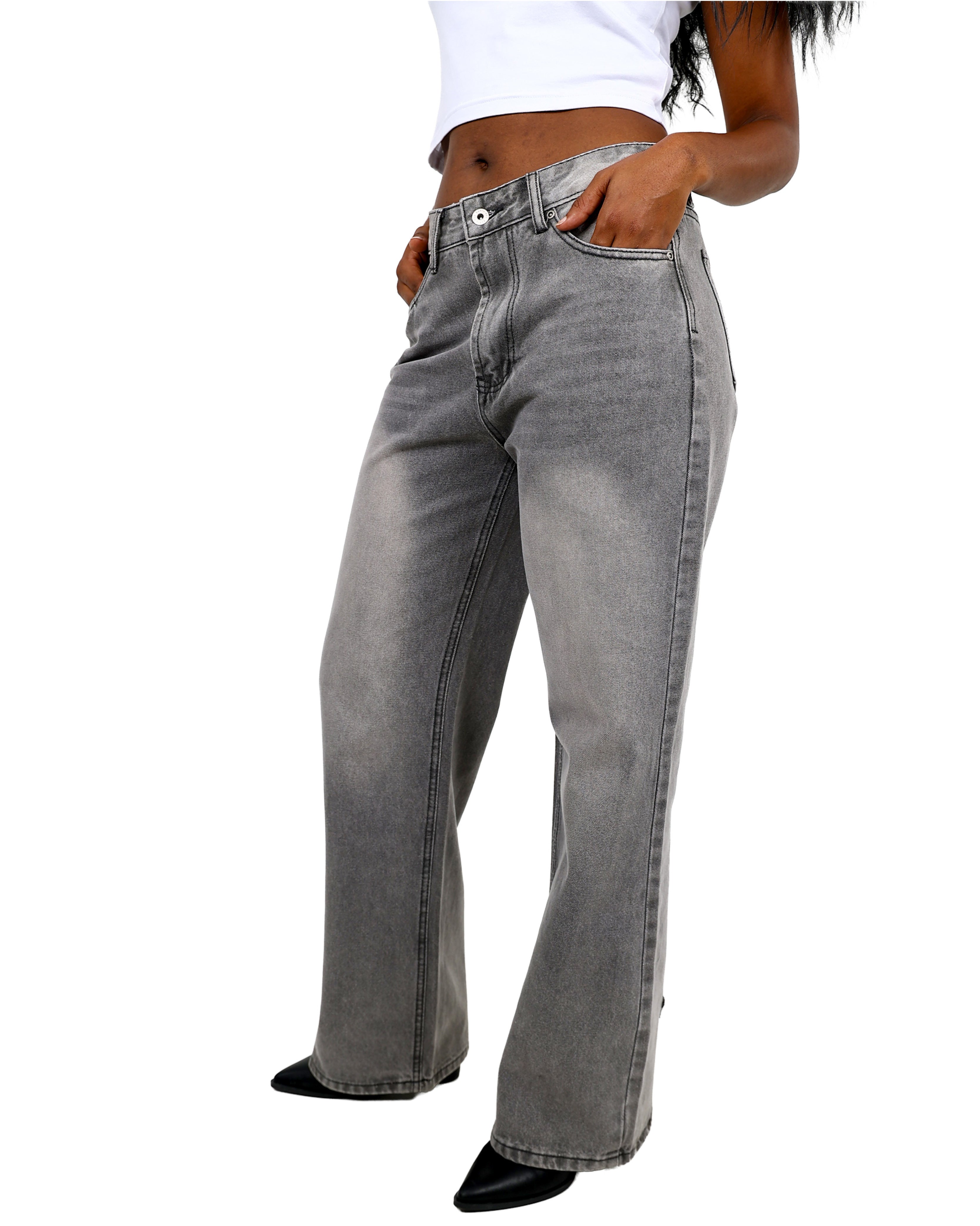Wide Leg Charcoal Jeans