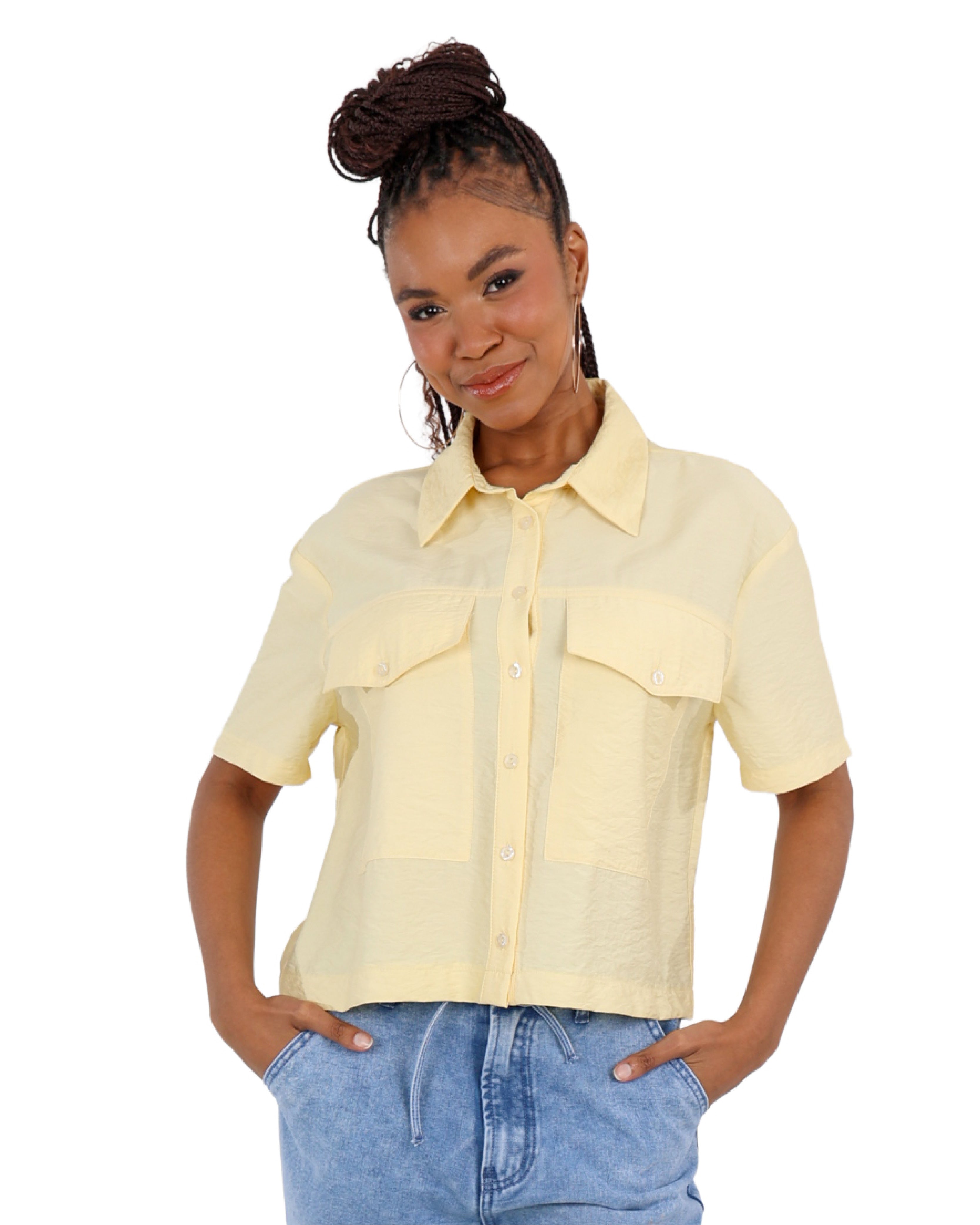 Double Pocket Detail Cropped Shirt