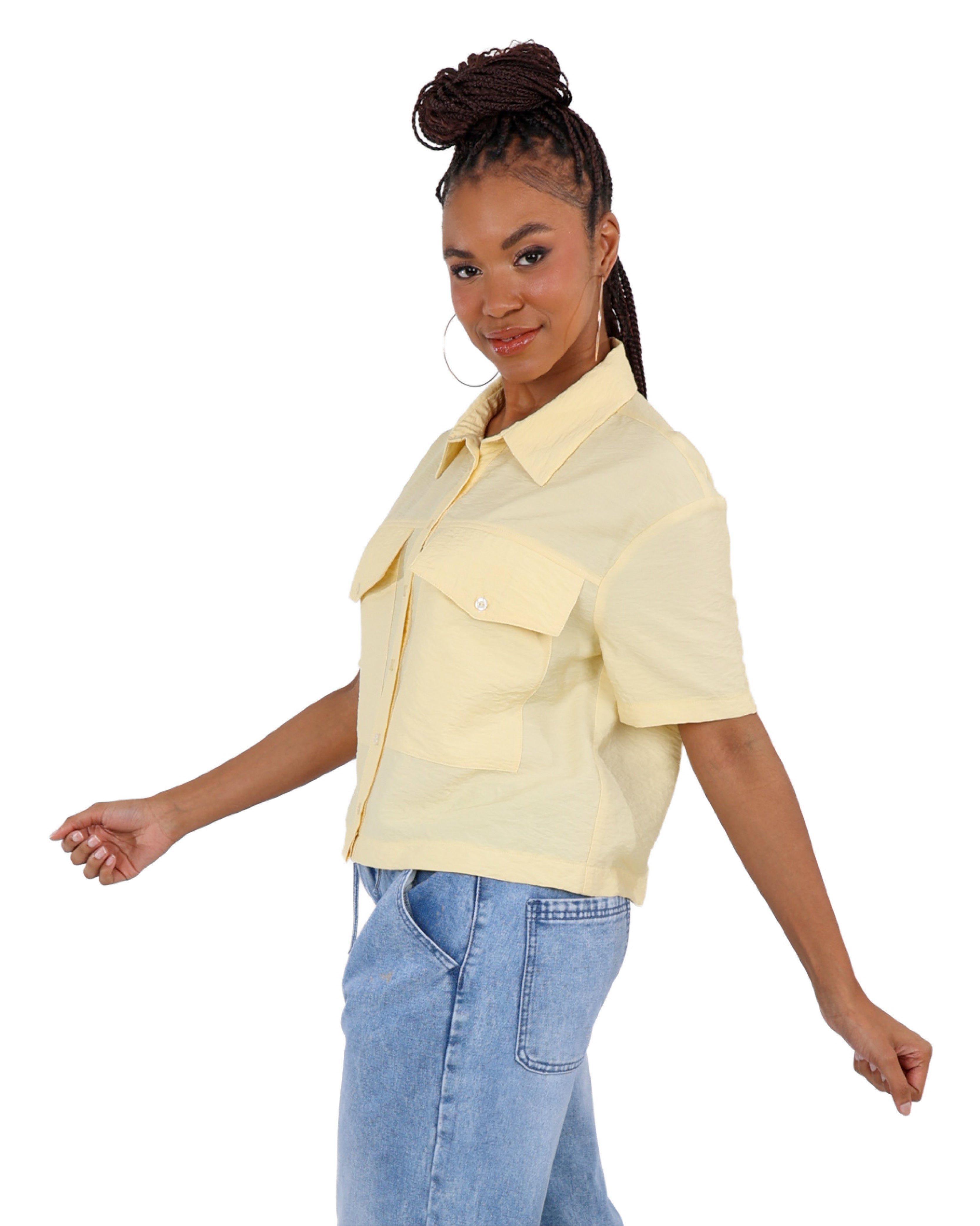 Double Pocket Detail Cropped Shirt