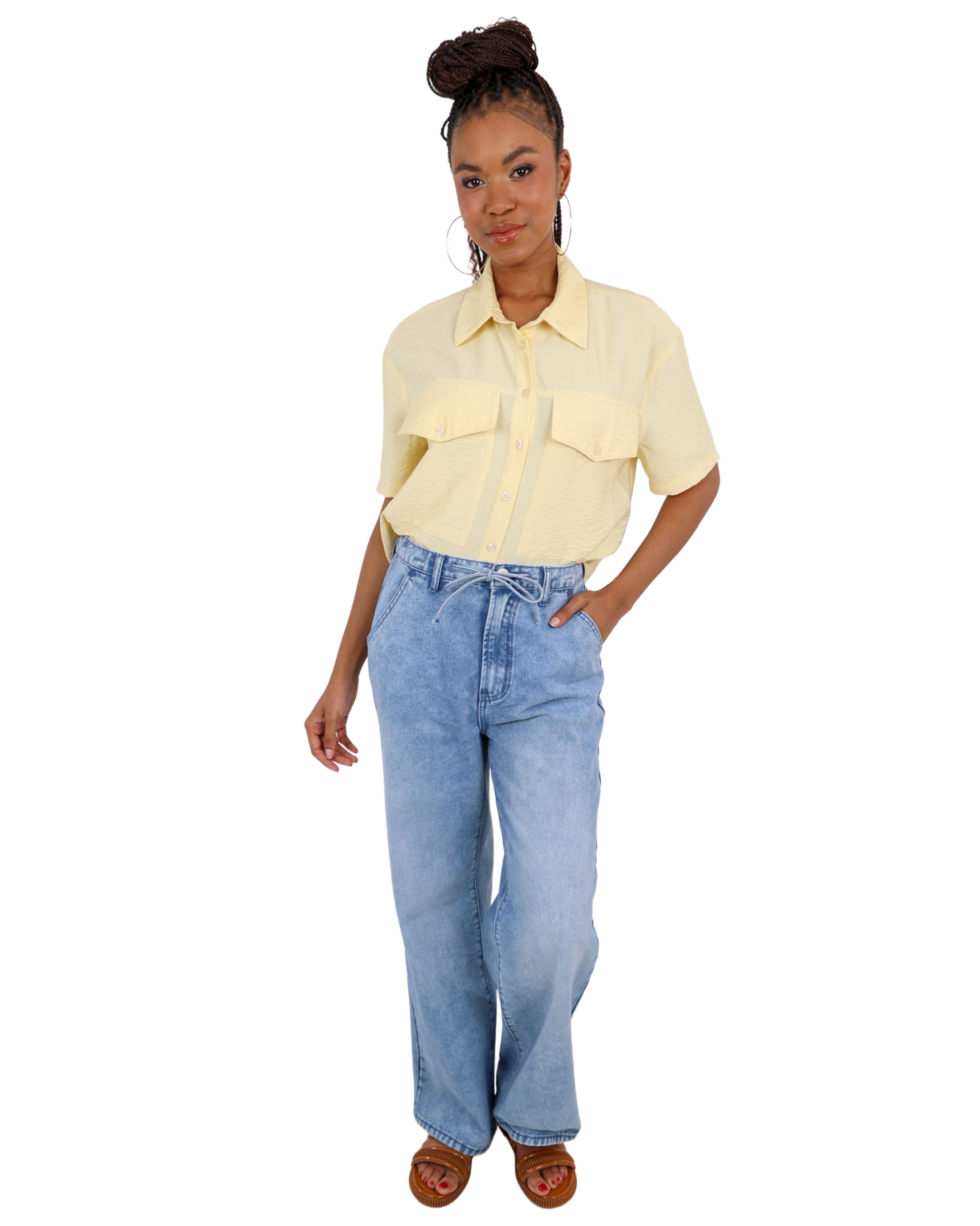 Light Indigo Elasticated Wide Leg Denim Jeans