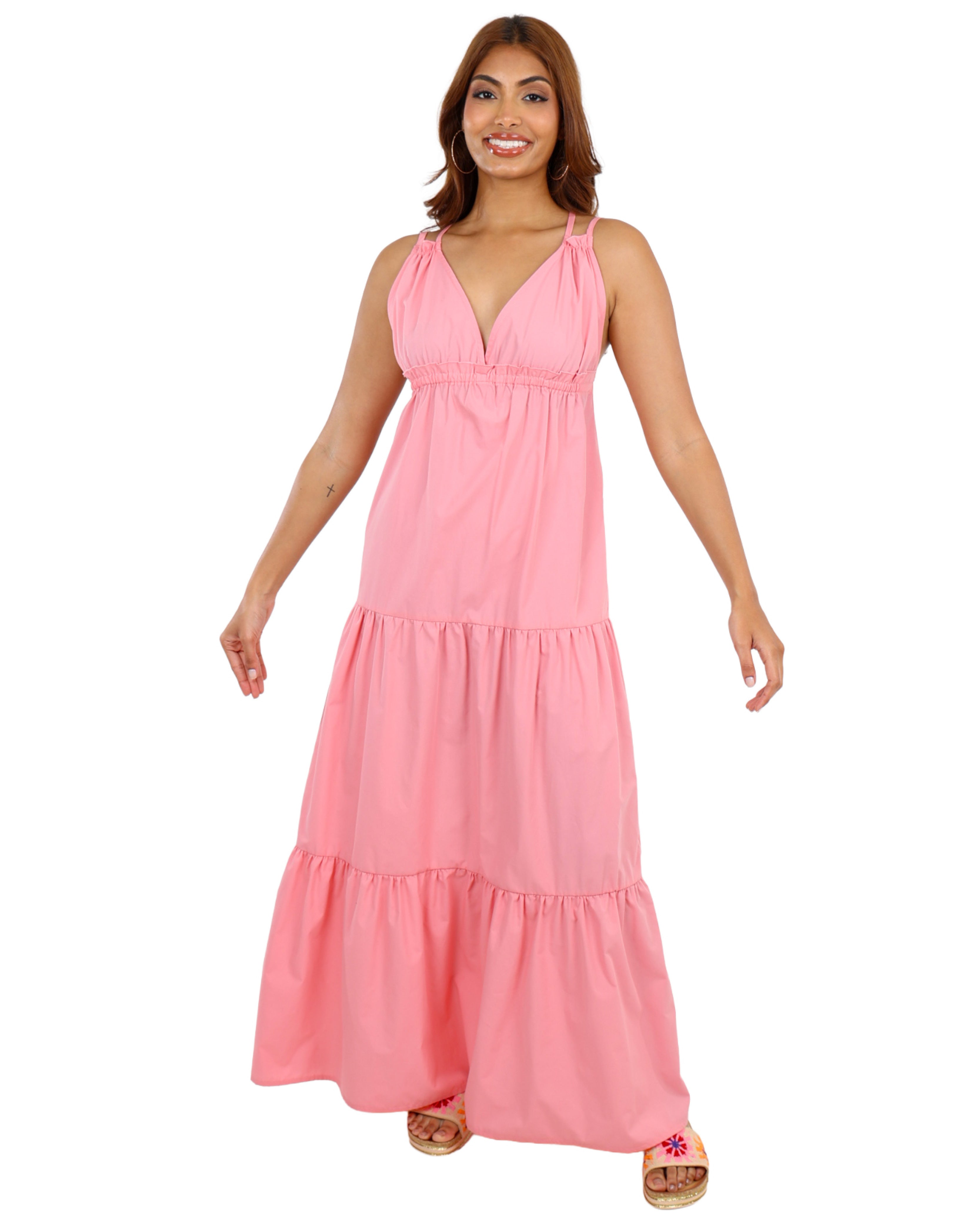 Strappy Poplin Tiered Maxi Dress